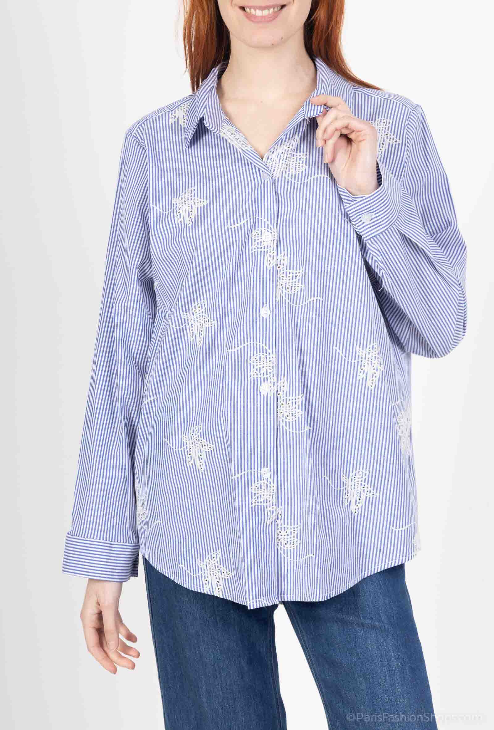Grossiste Pépouz' Paris - Chemise à rayures avec broderie fleur