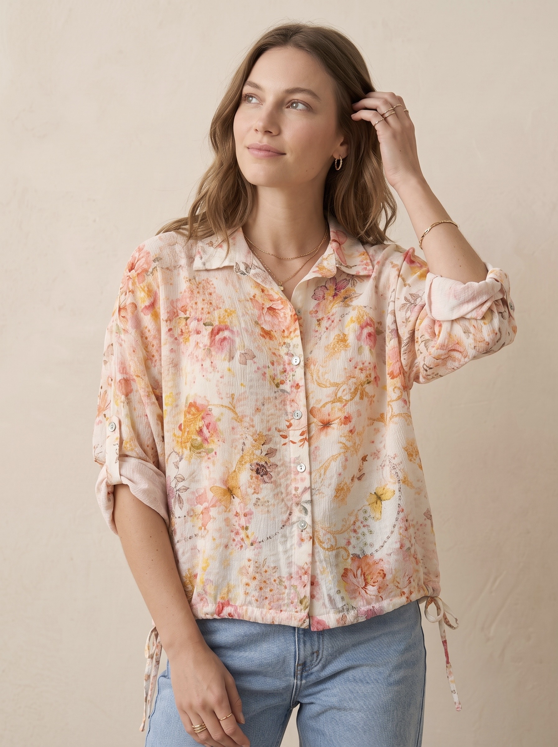 Grossiste Pépouz' Paris - Chemise ample imprimé fleuri col chemise manches longues coton