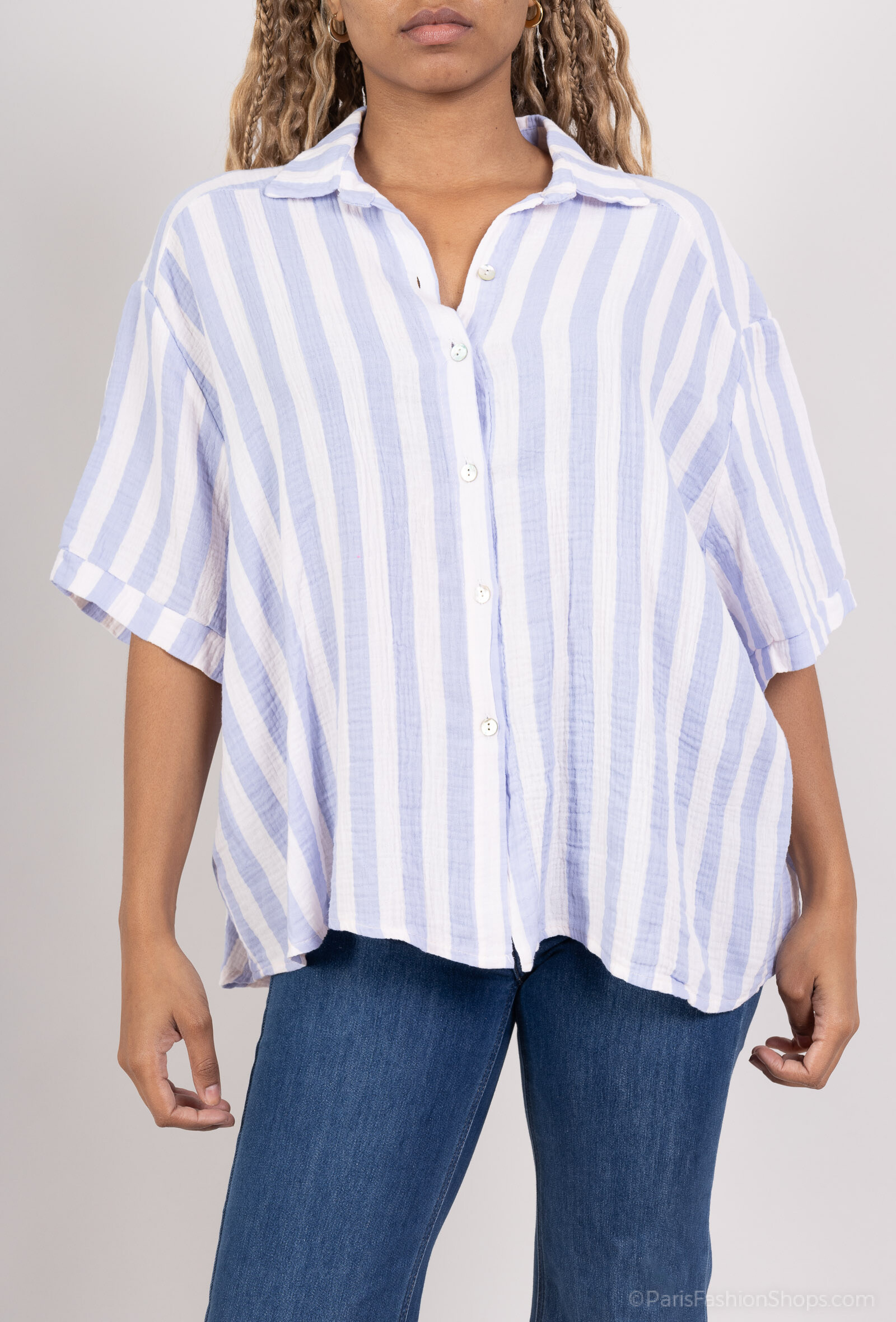 Grossista Pépouz' Paris - Camicia oversize con strisce di cotone al 100%