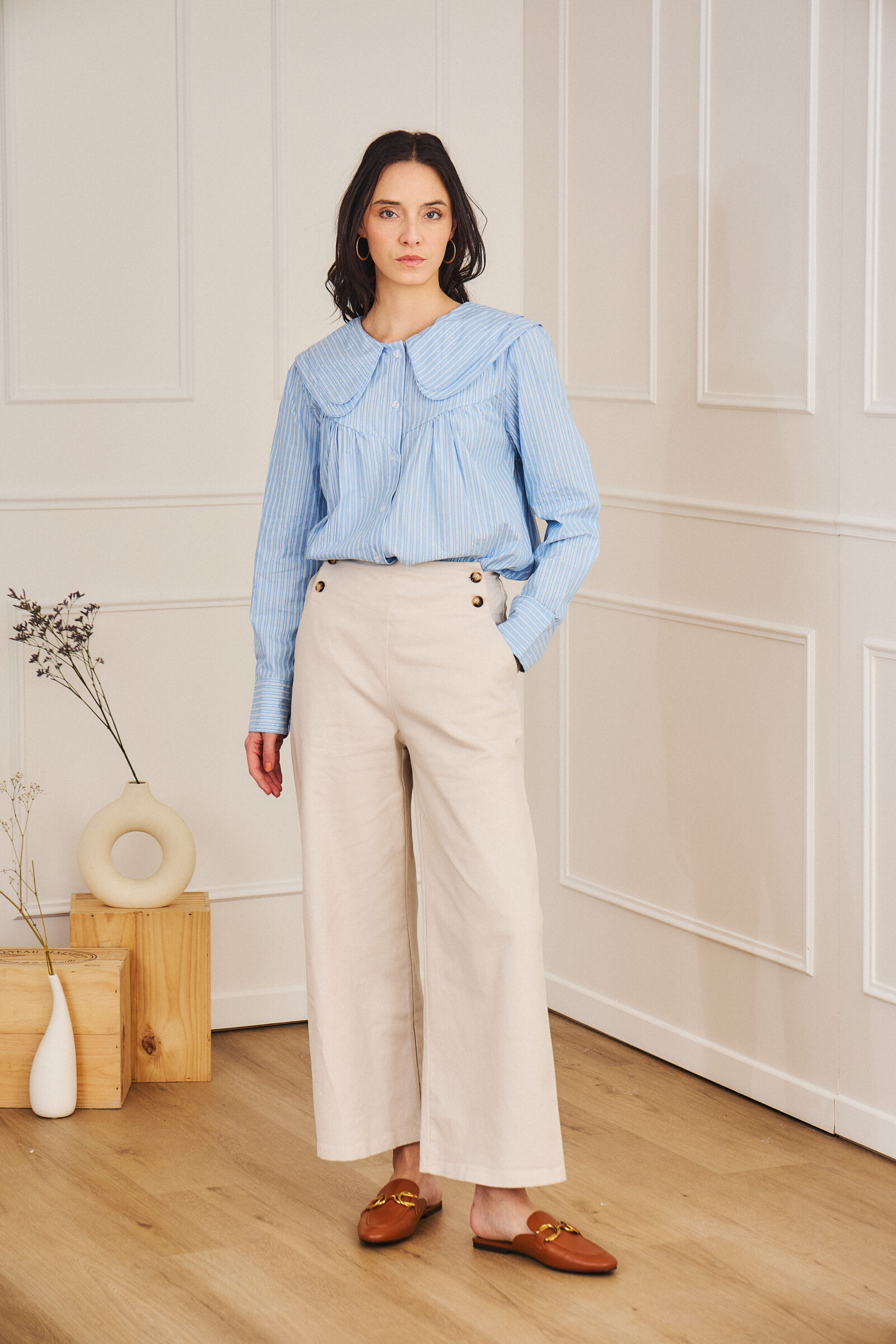 Grossiste Pépouz' Paris - Chemise coton col claudine à rayures