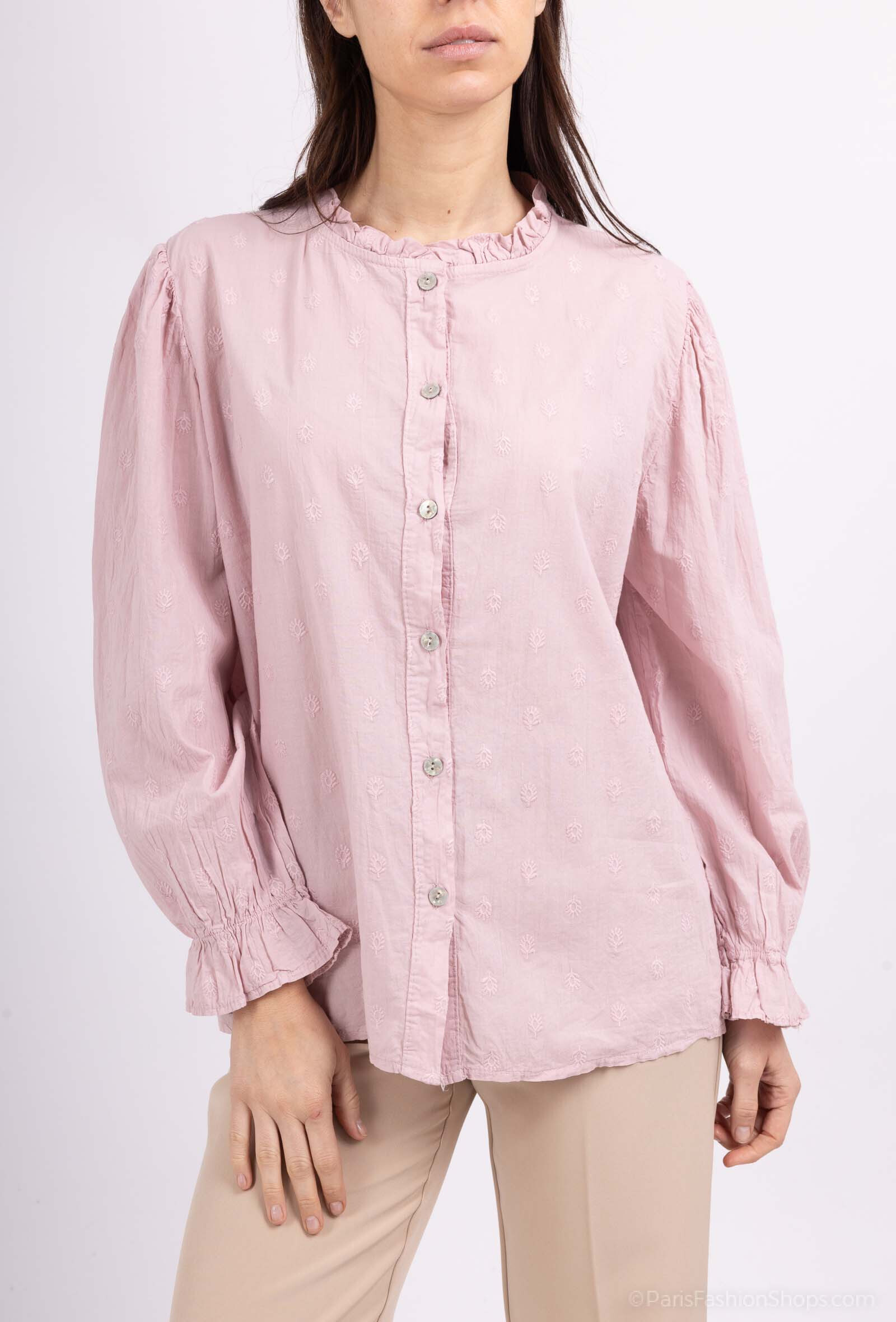 Grossiste Pépouz' Paris - Chemise 100% coton avec broderie et col mao