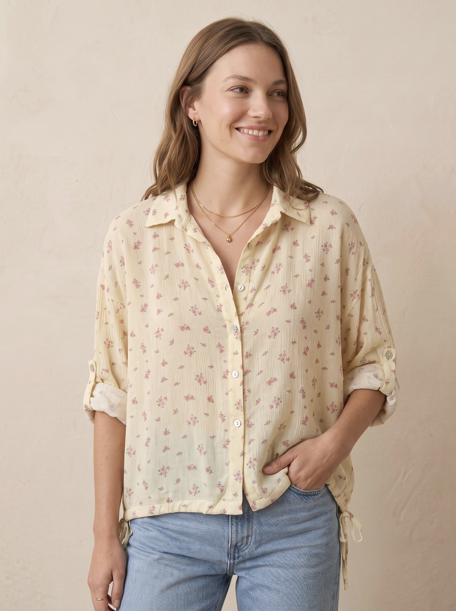 Grossista Pépouz' Paris - Camicia corta ampia a stampa floreale con maniche lunghe in cotone