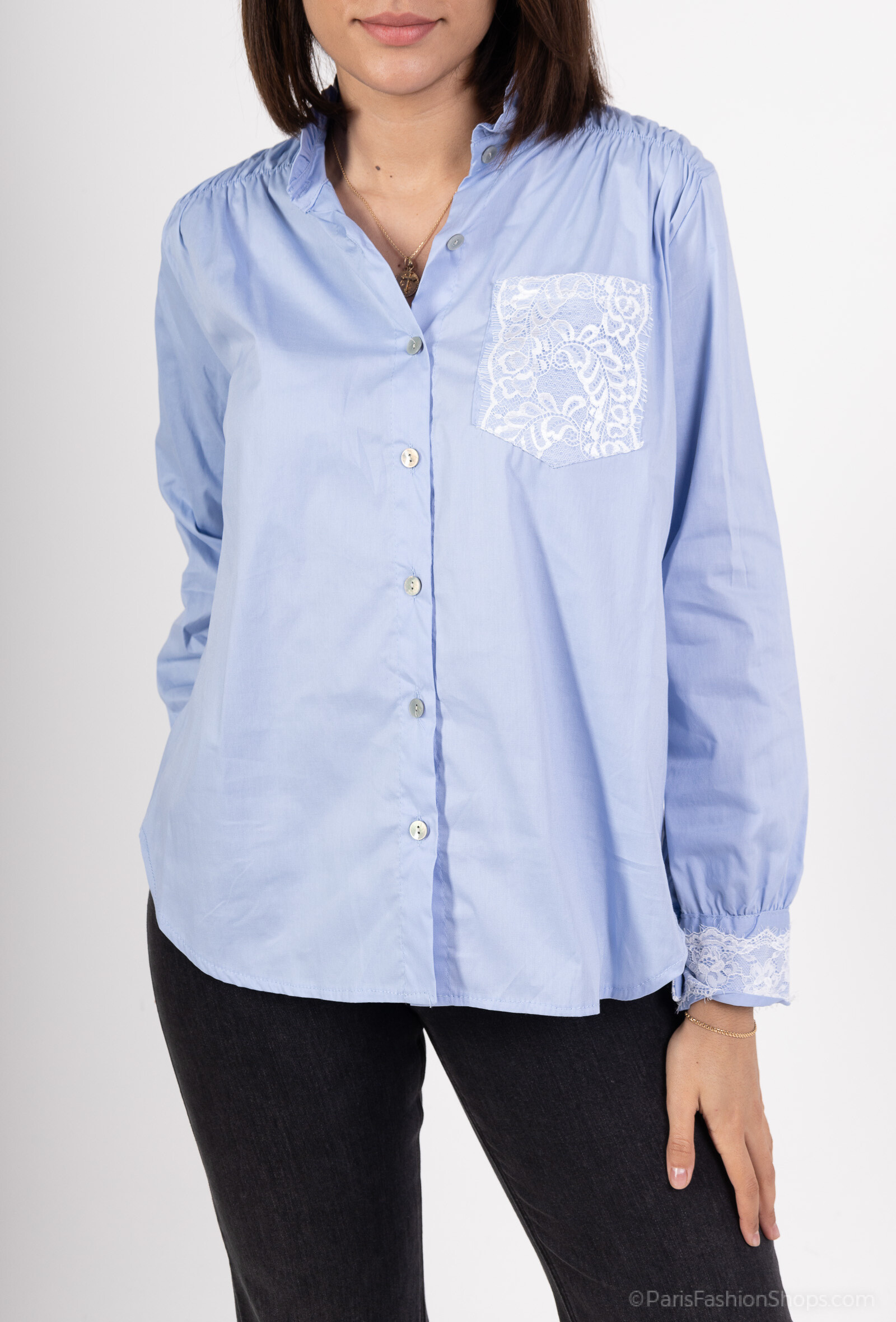 Grossiste Pépouz' Paris - Chemise col mao avec dentelle