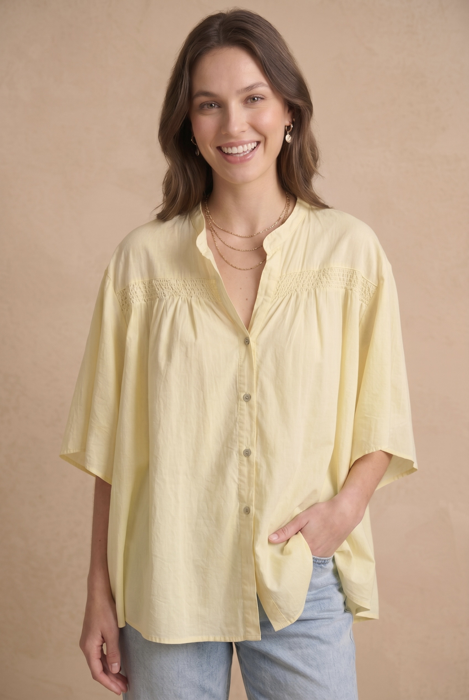 Grossiste Pépouz' Paris - Chemise coton coupe fluide col tunisien manches papillon