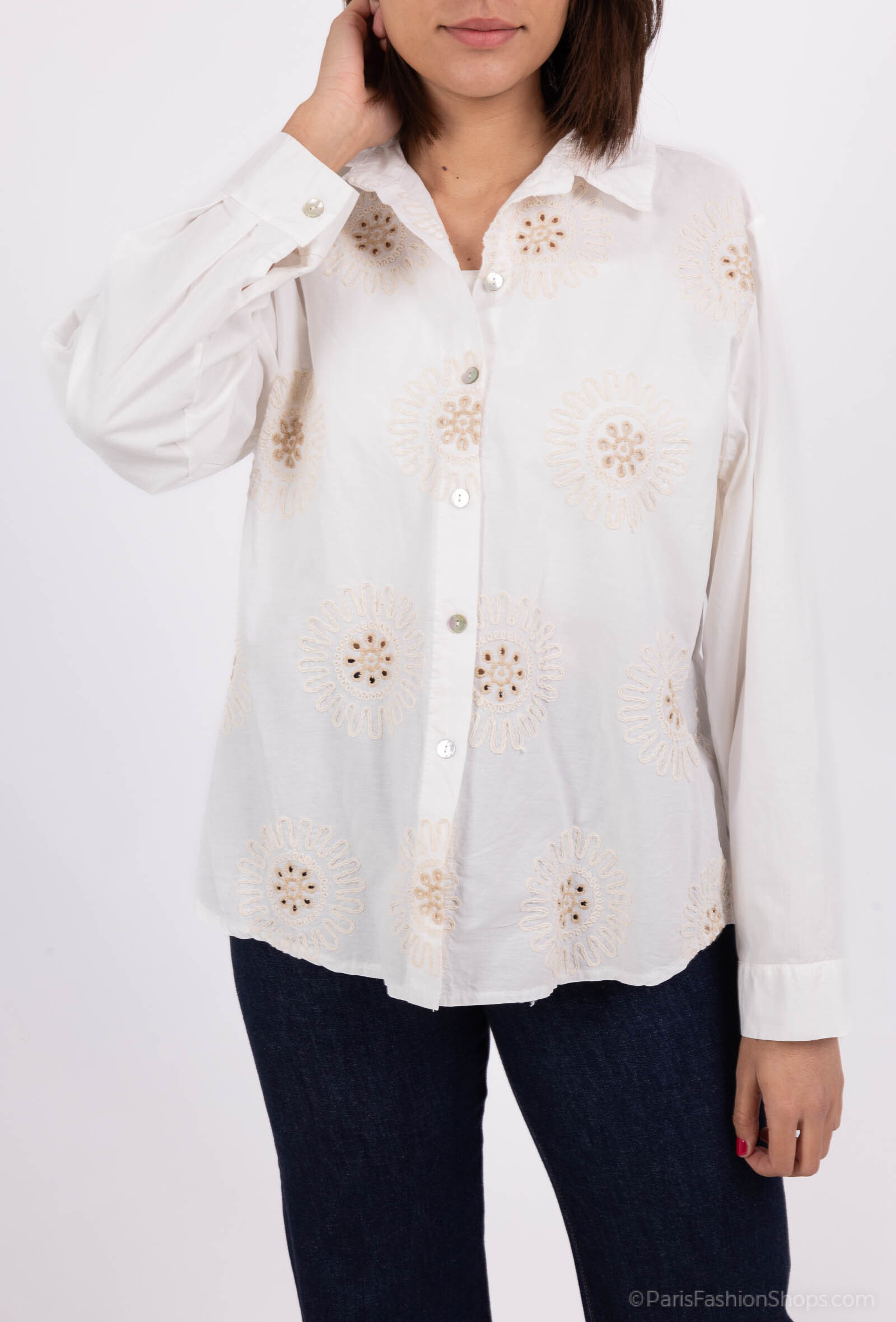 Grossiste Pépouz' Paris - Chemise 100% coton broderie soleil