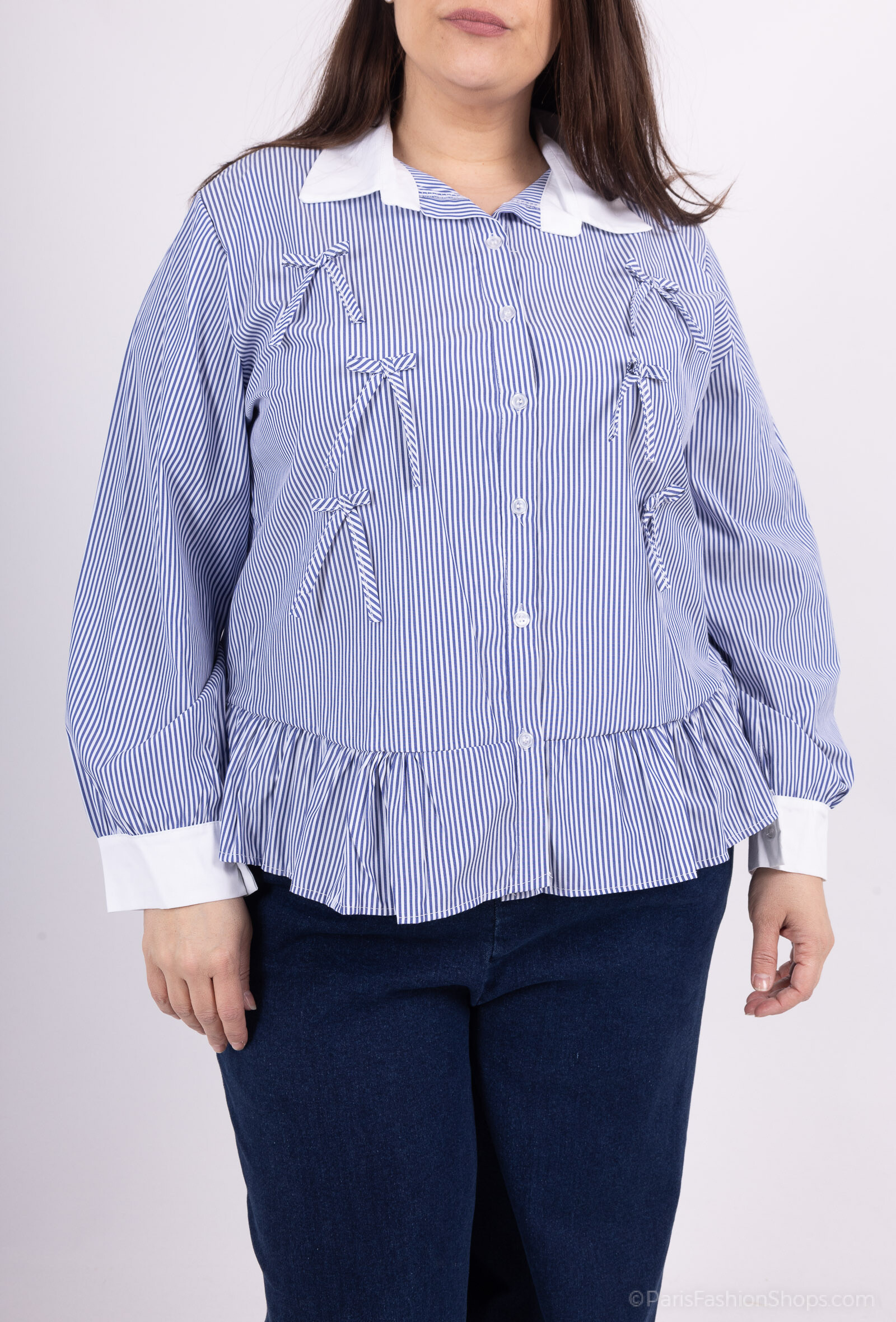 Grossiste Pépouz' Paris - GRANDE TAILLE Chemise en coton à rayures avec noeuds