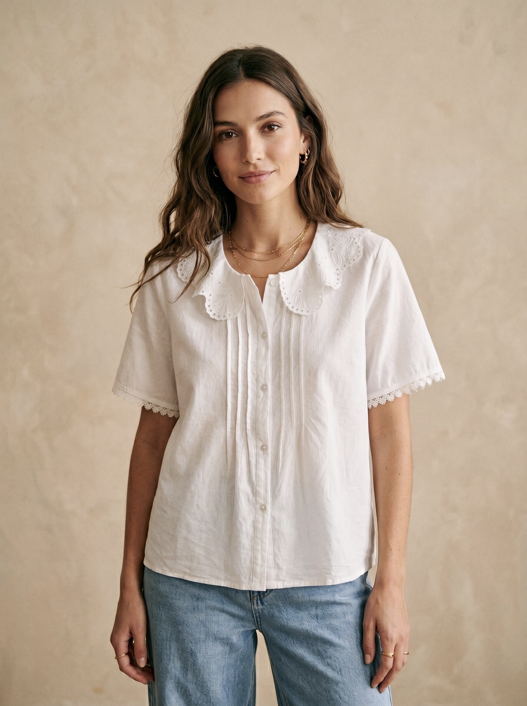 Mayorista Pépouz' Paris - Camisa de algodón de manga corta con cuello Peter Pan