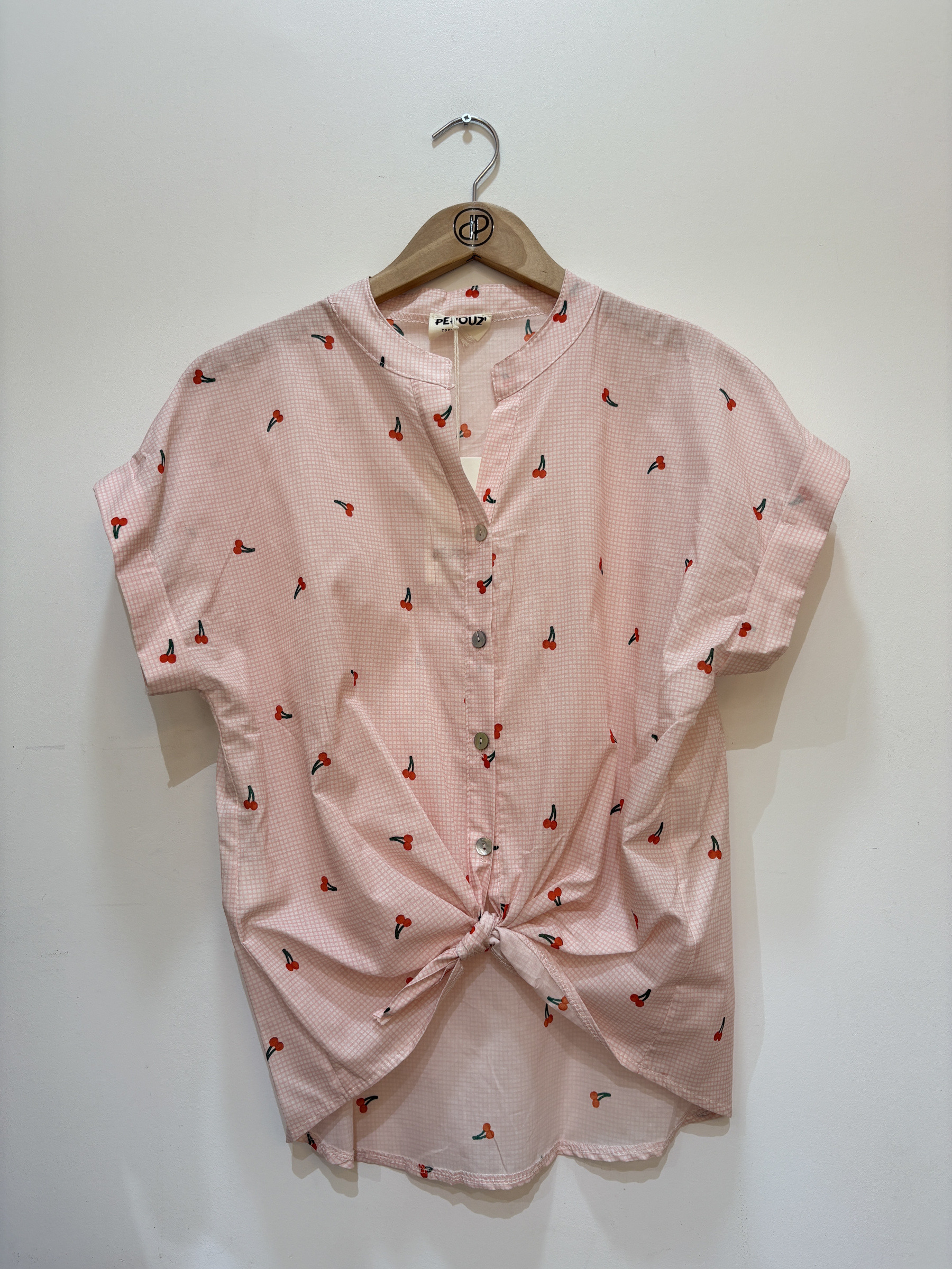 Mayorista Pépouz' Paris - Camisa de manga corta de algodón vichy con estampado de cerezas