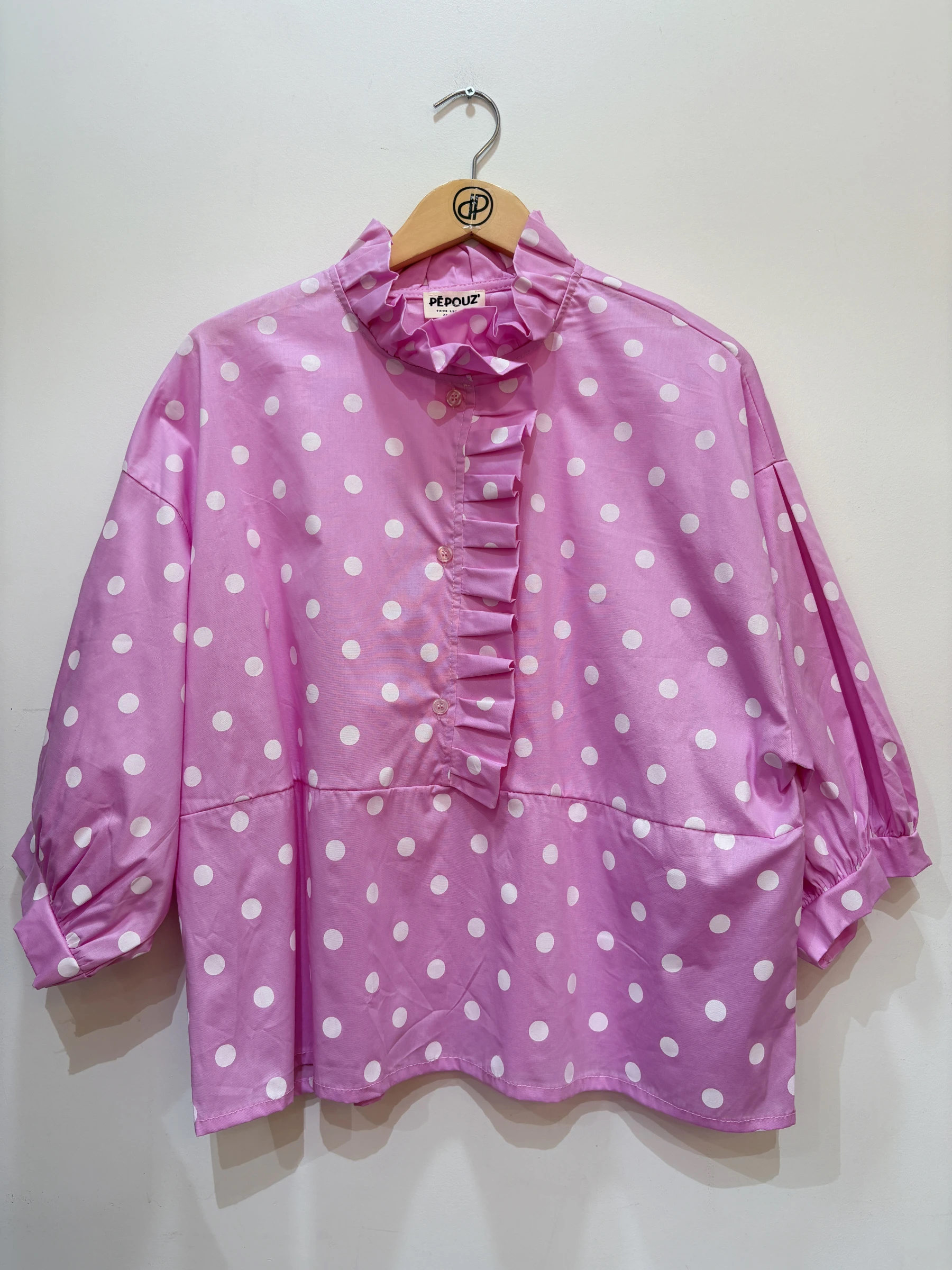 Mayorista Pépouz' Paris - Camisa de algodón de manga larga con lunares y cuello con volantes