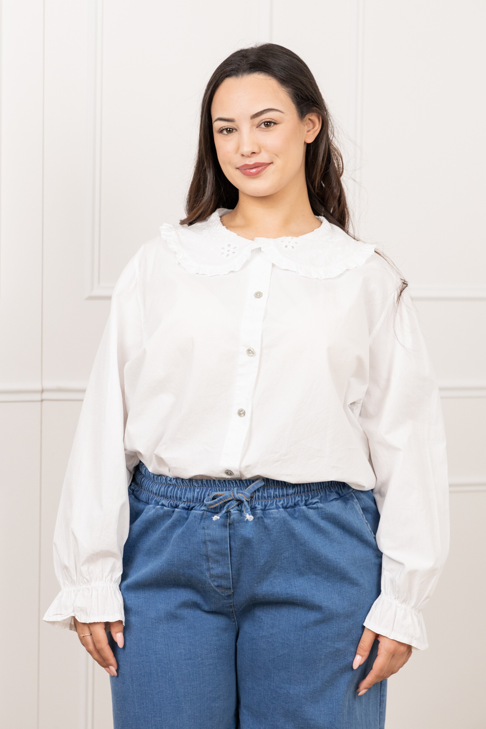 Grossiste Pépouz' Paris - GRANDE TAILLE Chemise 100% coton col claudine broderie