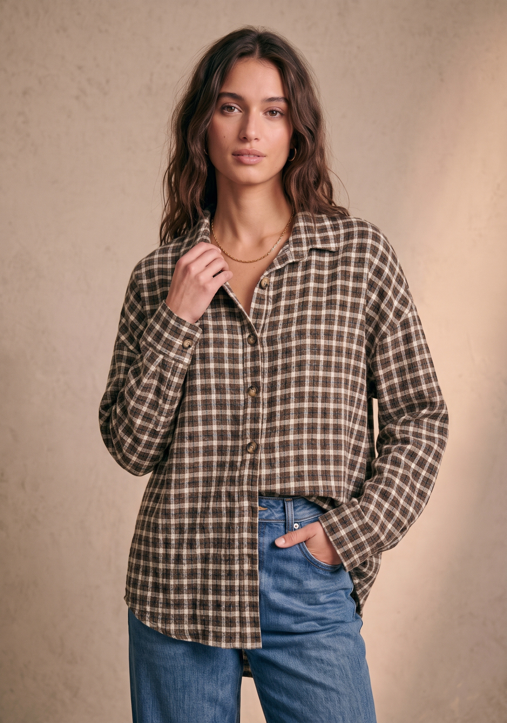 Grossiste Pépouz' Paris - Chemise femme à carreaux en coton col chemise coupe oversize