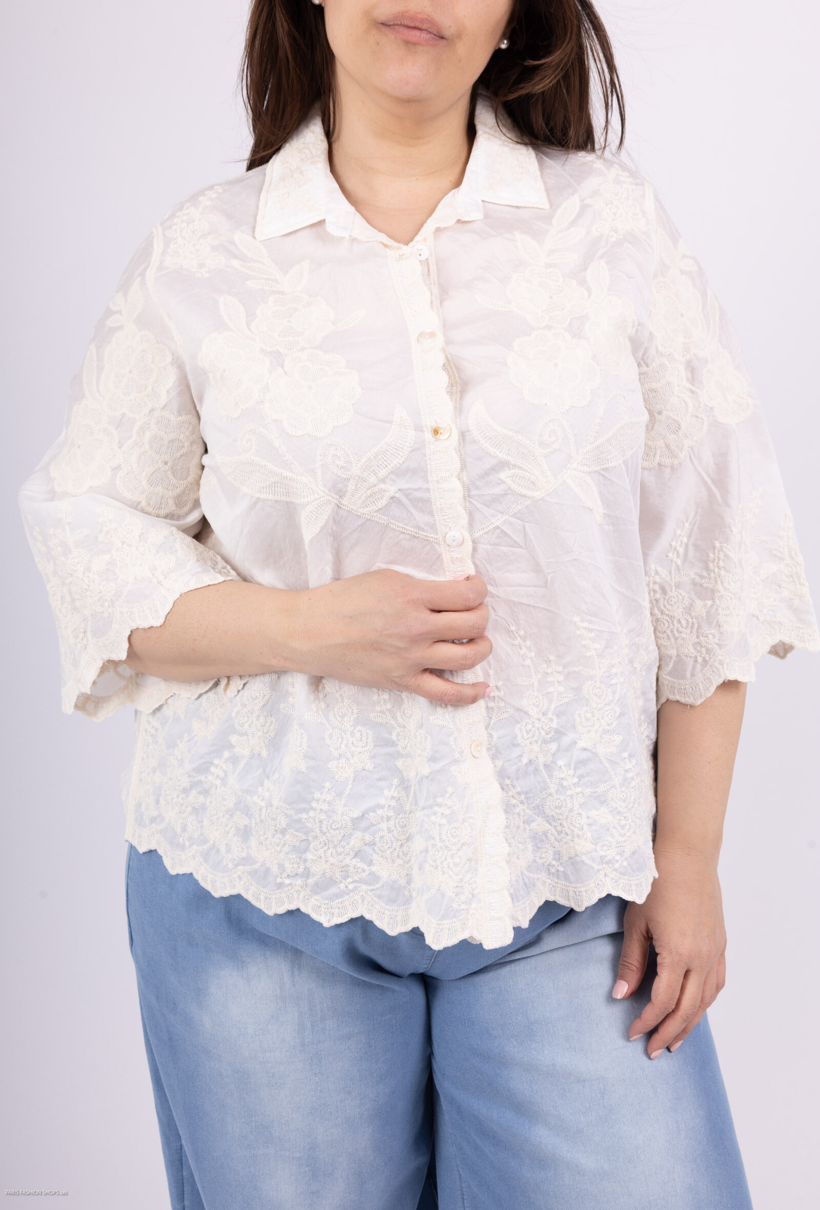 Grossiste Pépouz' Paris - GRANDE TAILLE Chemise brodée fleurs