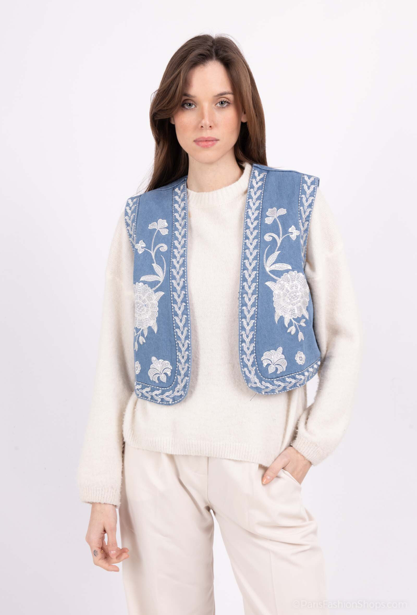 Grossiste Pépouz' Paris - Gilet denim avec broderie