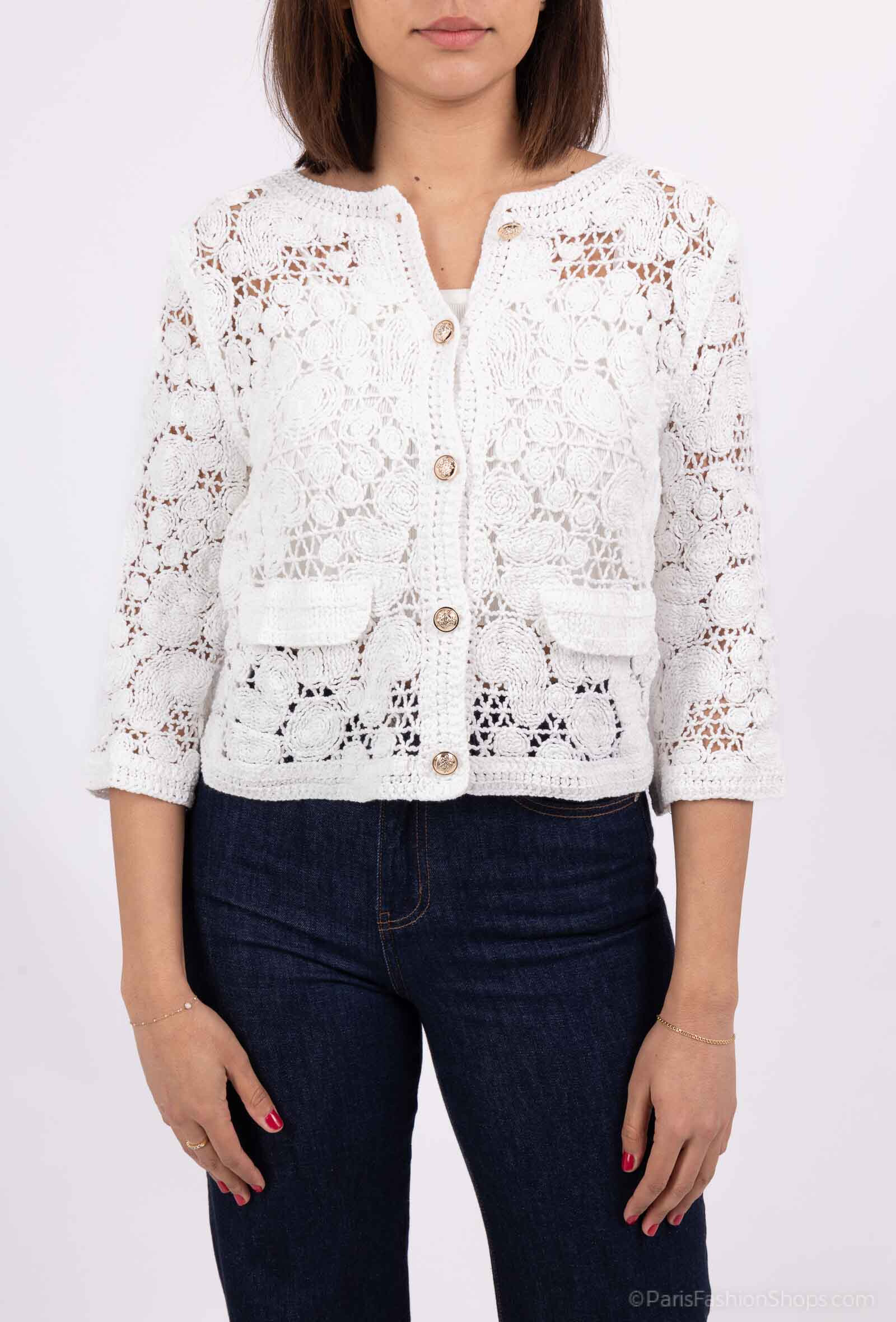 Grossiste Pépouz' Paris - Gilet 100% coton en crochet boutons dorés