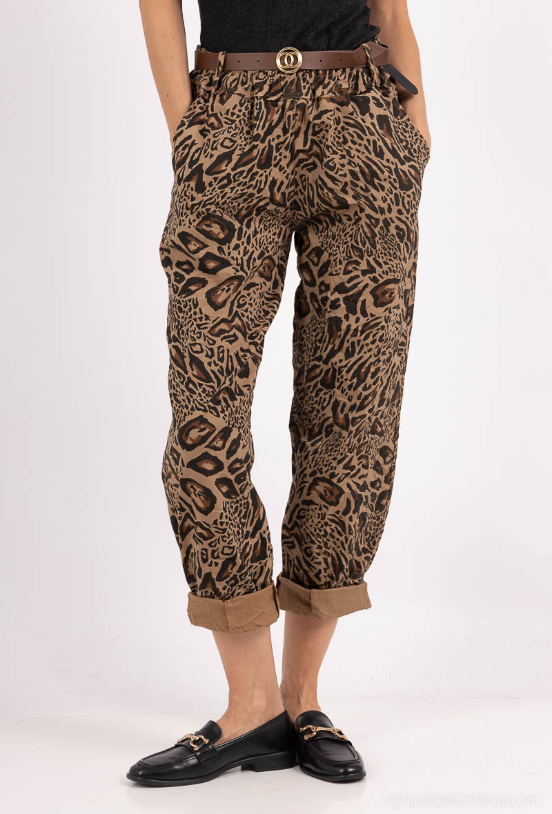 Wholesaler Pépouz' Paris - Leopard pants with elastic waist and belt