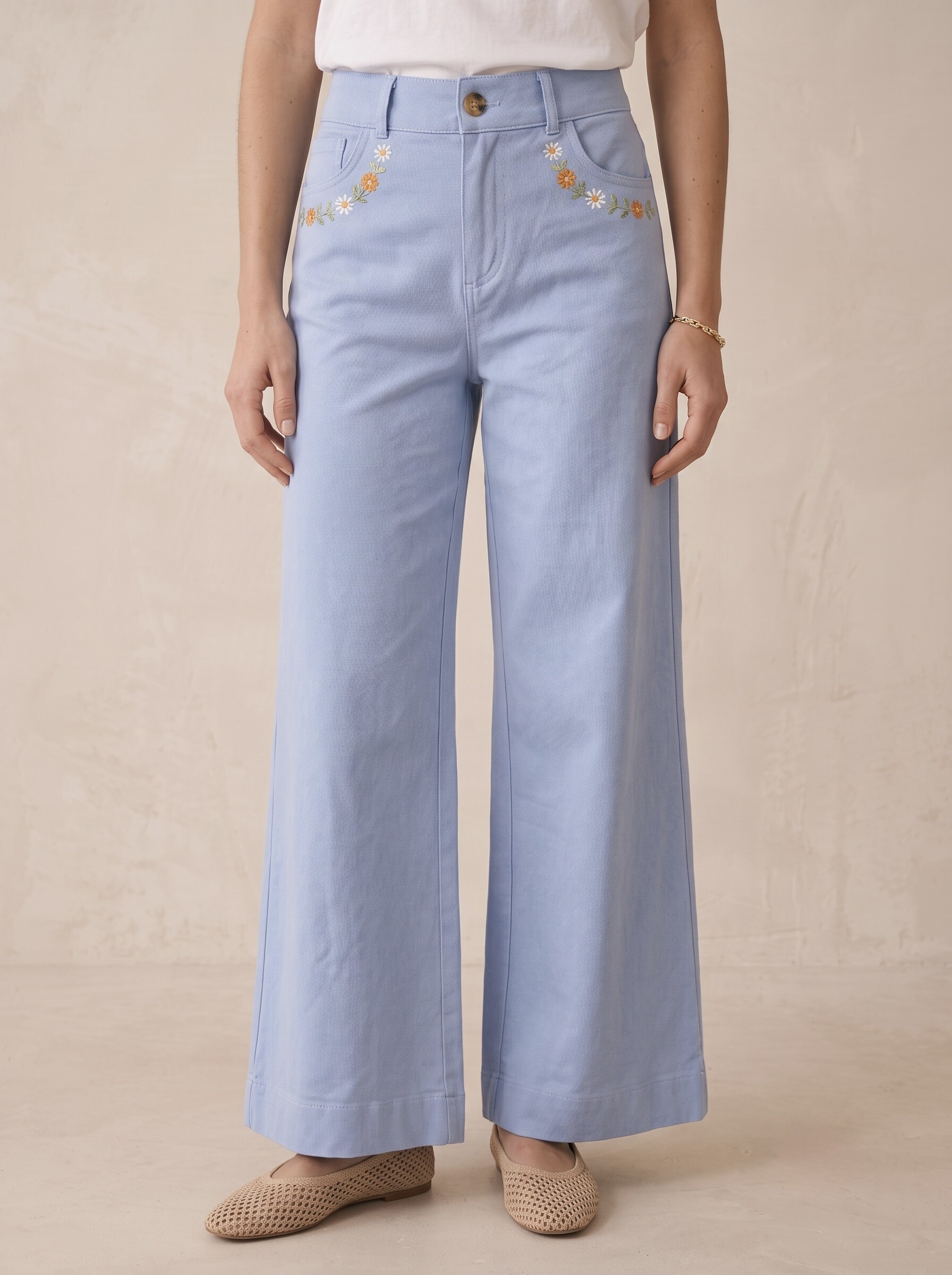 Grossista Pépouz' Paris - Pantaloni larghi in cotone con ricamo floreale