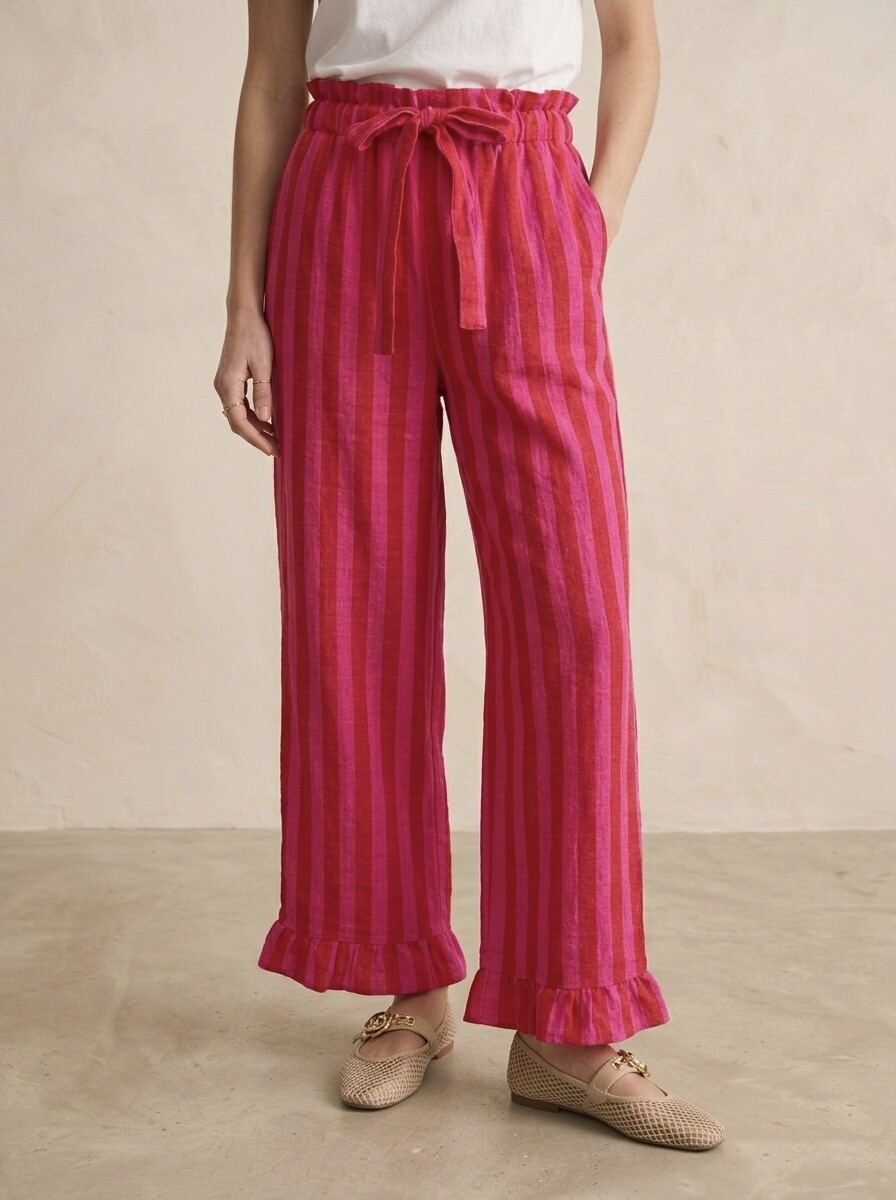 Grossiste Pépouz' Paris - Pantalon large rayé taille élastiquée ceinture à nouer