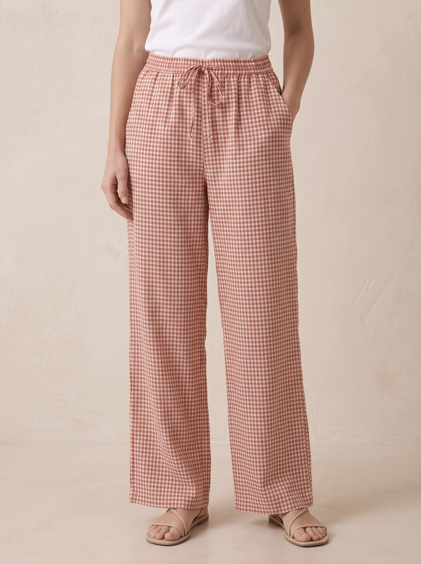 Grossiste Pépouz' Paris - Pantalon large fluide à carreaux vichy en coton taille élastiquée