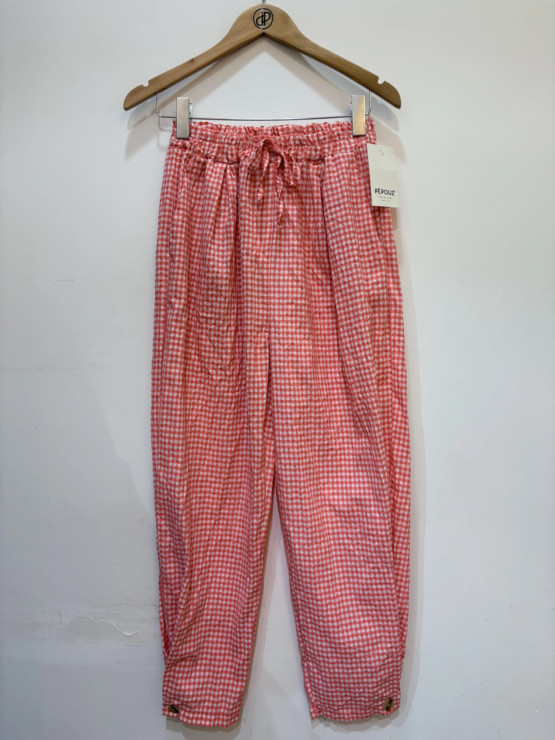 Wholesaler Pépouz' Paris - Gingham cotton pants with elastic waist and relaxed fit with drawstring