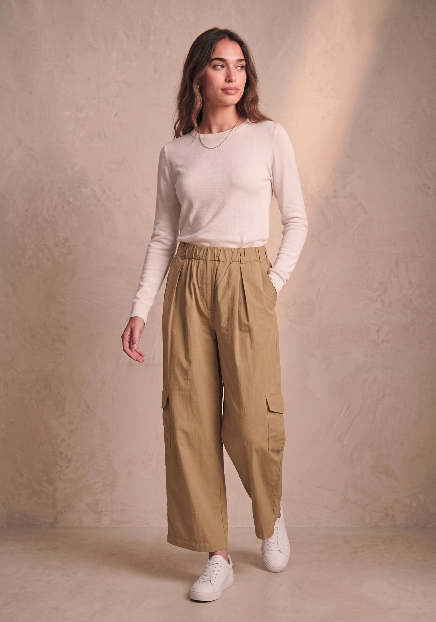 Grossiste Pépouz' Paris - Pantalon large cargo taille élastiquée en coton coupe ample
