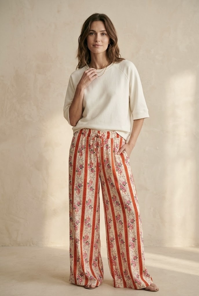 Mayorista Pépouz' Paris - Pantalón fluido con estampado de rayas y flores y cintura elástica