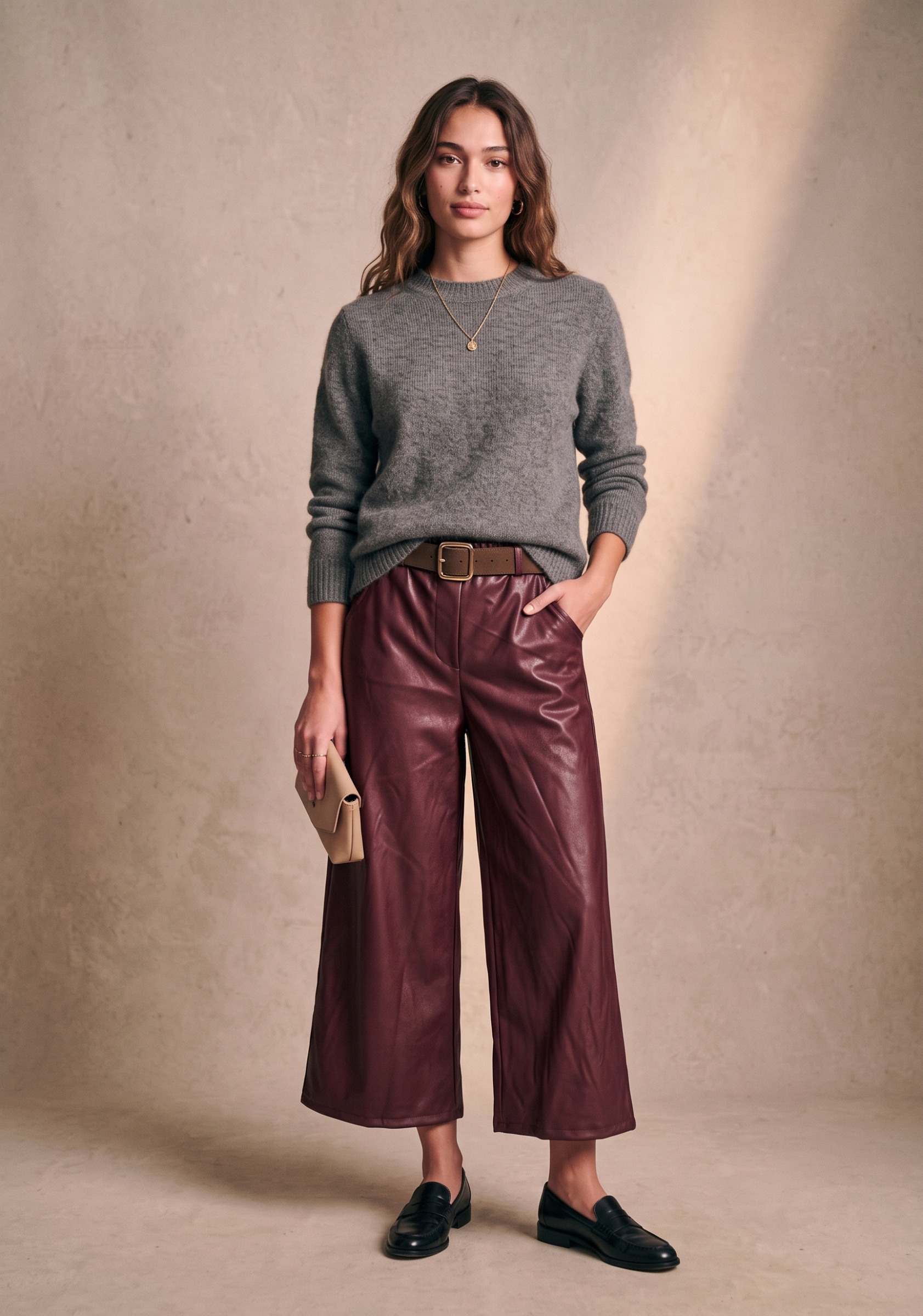 Grossista Pépouz' Paris - Pantaloni larghi in similpelle da donna con vita elasticizzata e cintura