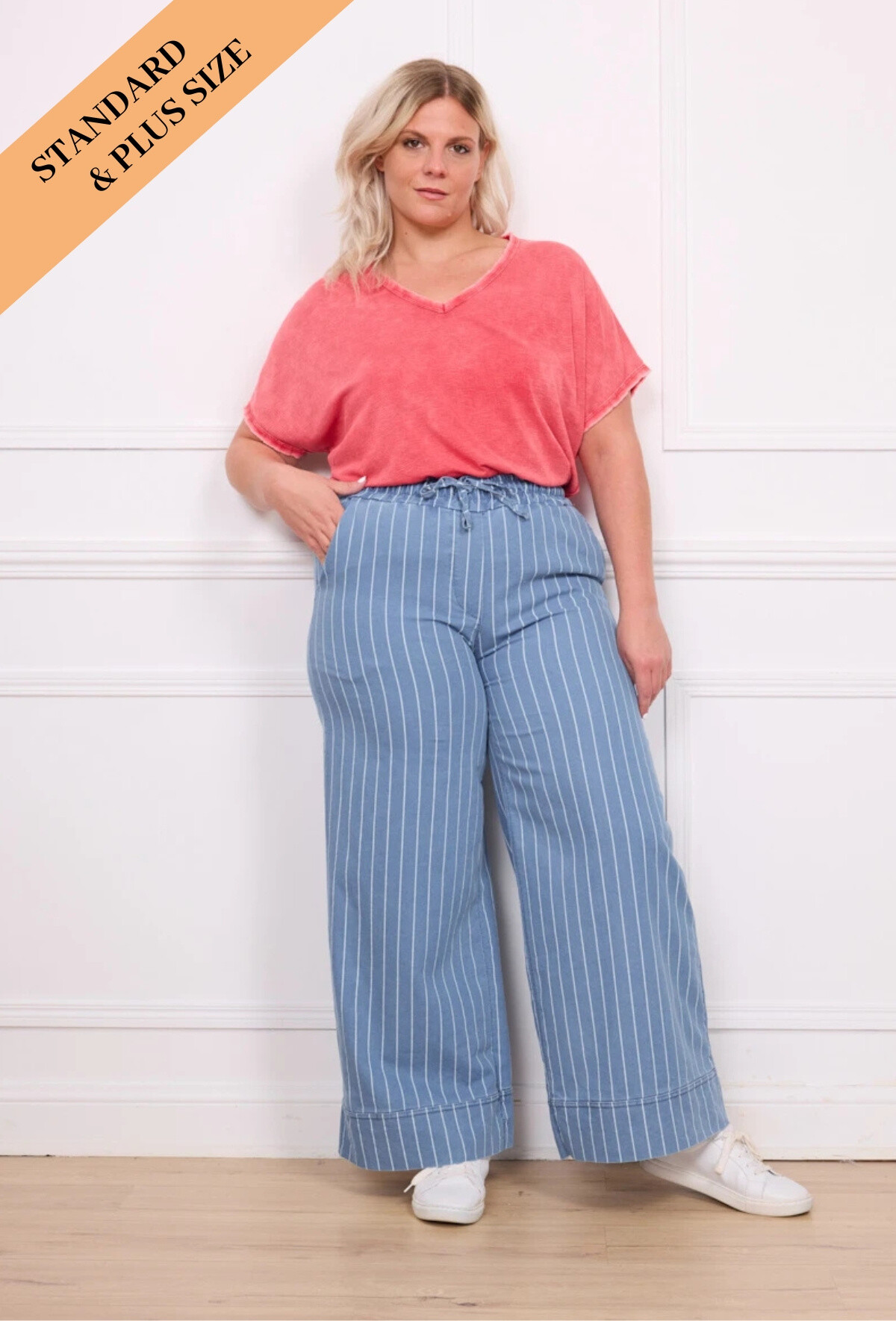 Grossiste Pépouz' Paris - GRANDE TAILLE Pantalon denim large à rayures