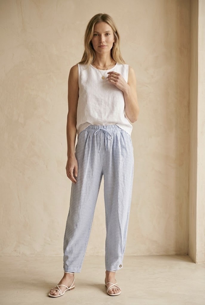 Mayorista Pépouz' Paris - Pantalón de algodón con cintura elástica y estampado de cuadros vichy