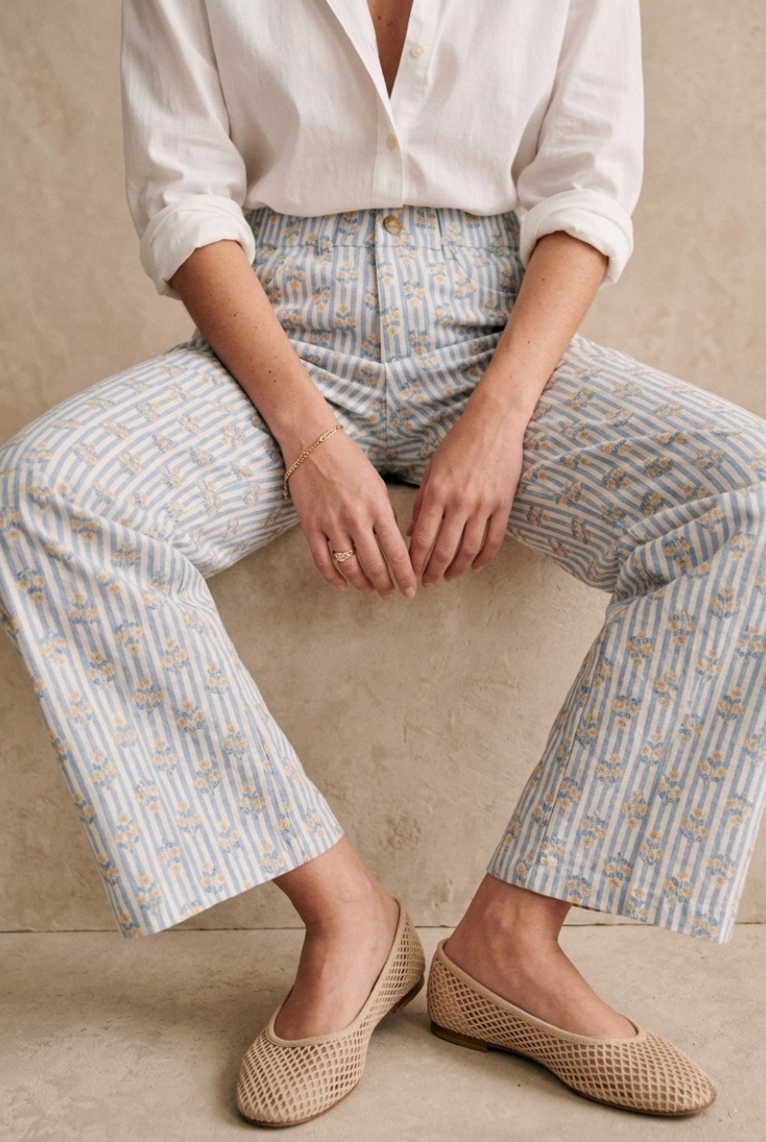Mayorista Pépouz' Paris - Pantalón de algodón con estampado de rayas y flores