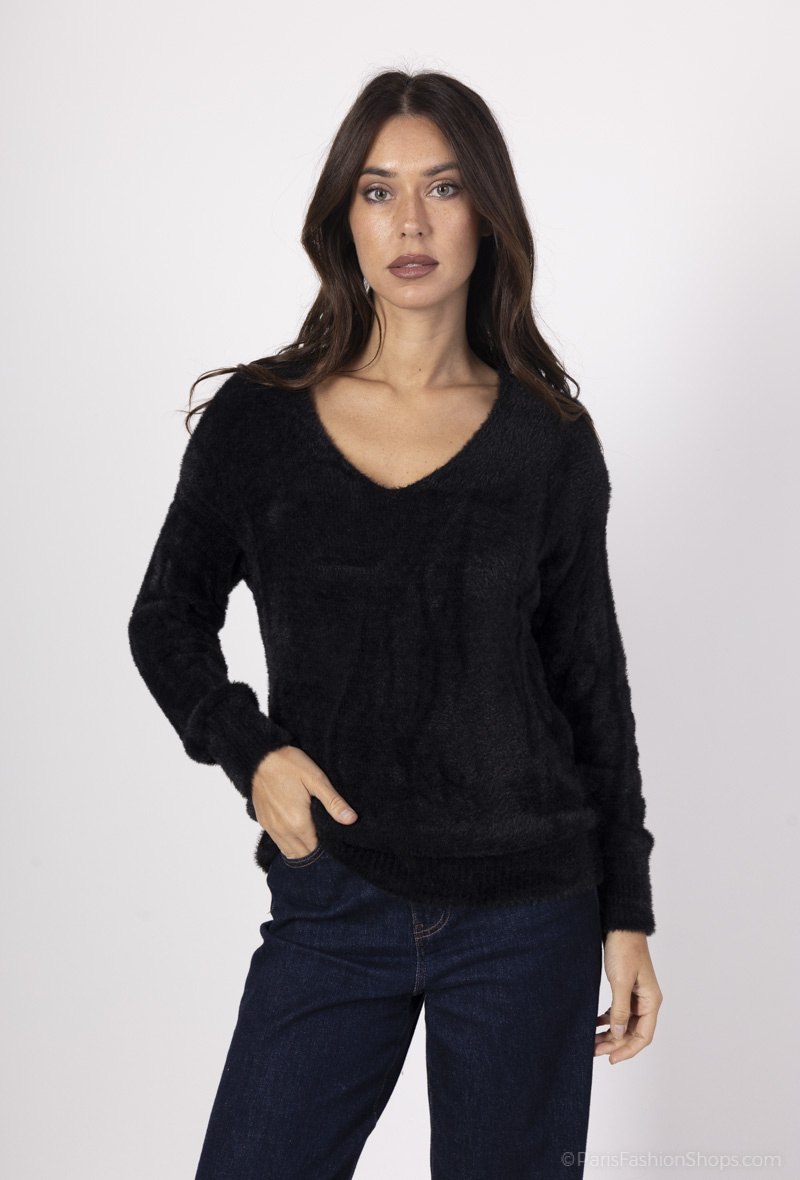 Wholesaler Pépouz' Paris - Stretch v-neck cuddly sweater