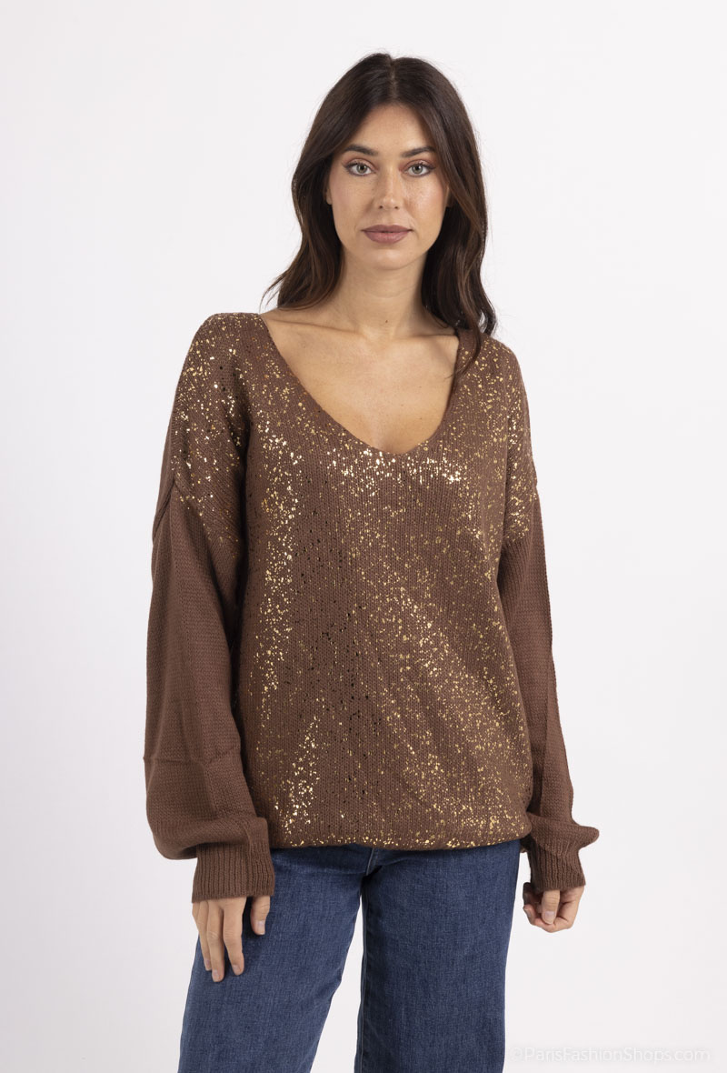 Wholesaler Pépouz' Paris - Gold sequined V-neck sweater