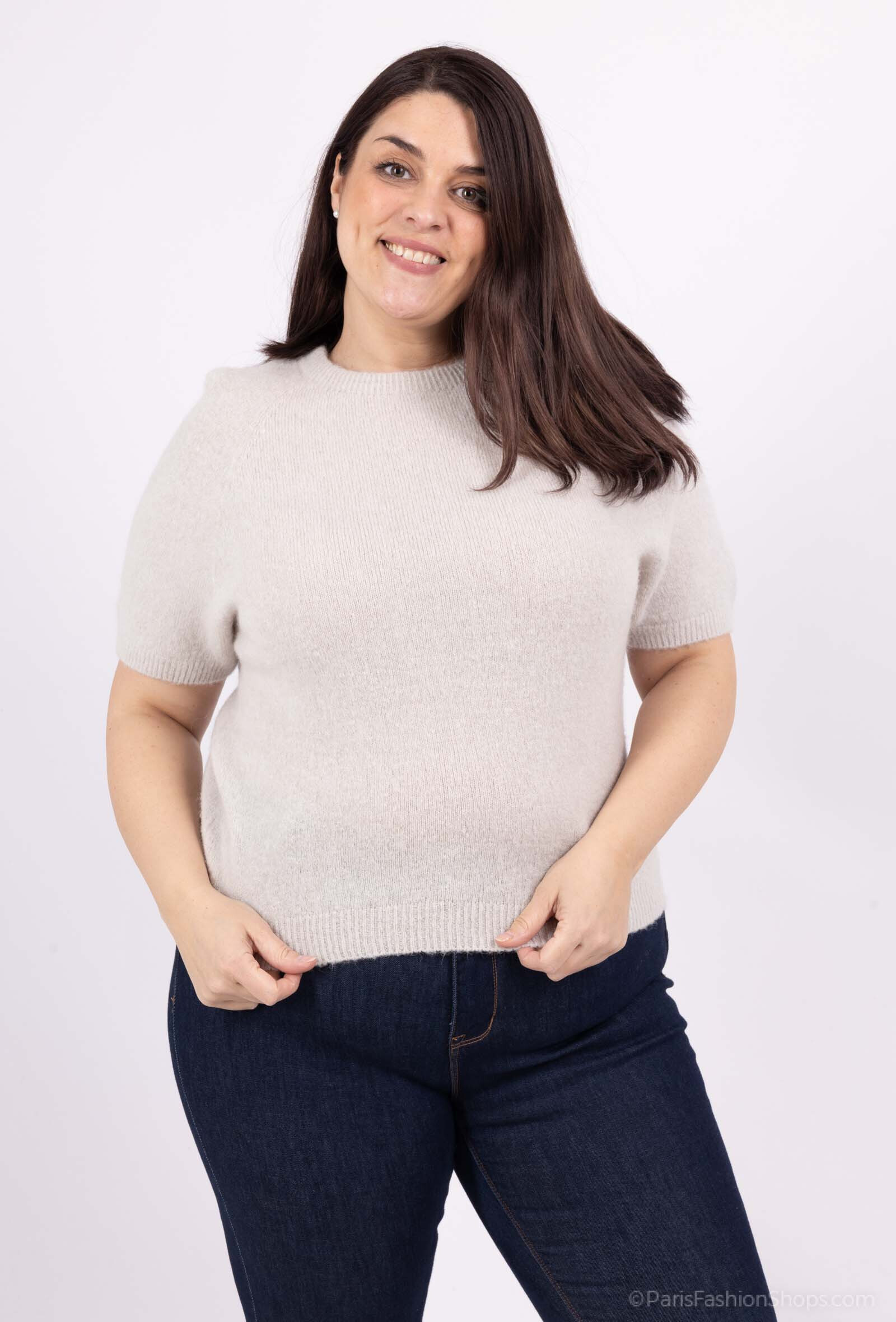 Grossiste Pépouz' Paris - GRANDE TAILLE Pull alpaga et laine manches courtes