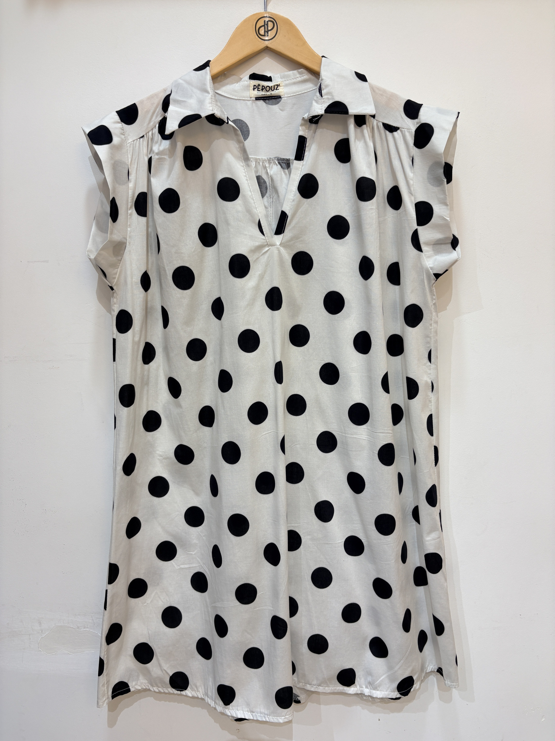 Grossiste Pépouz' Paris - Robe courte imprimée à pois col V manches courtes coton