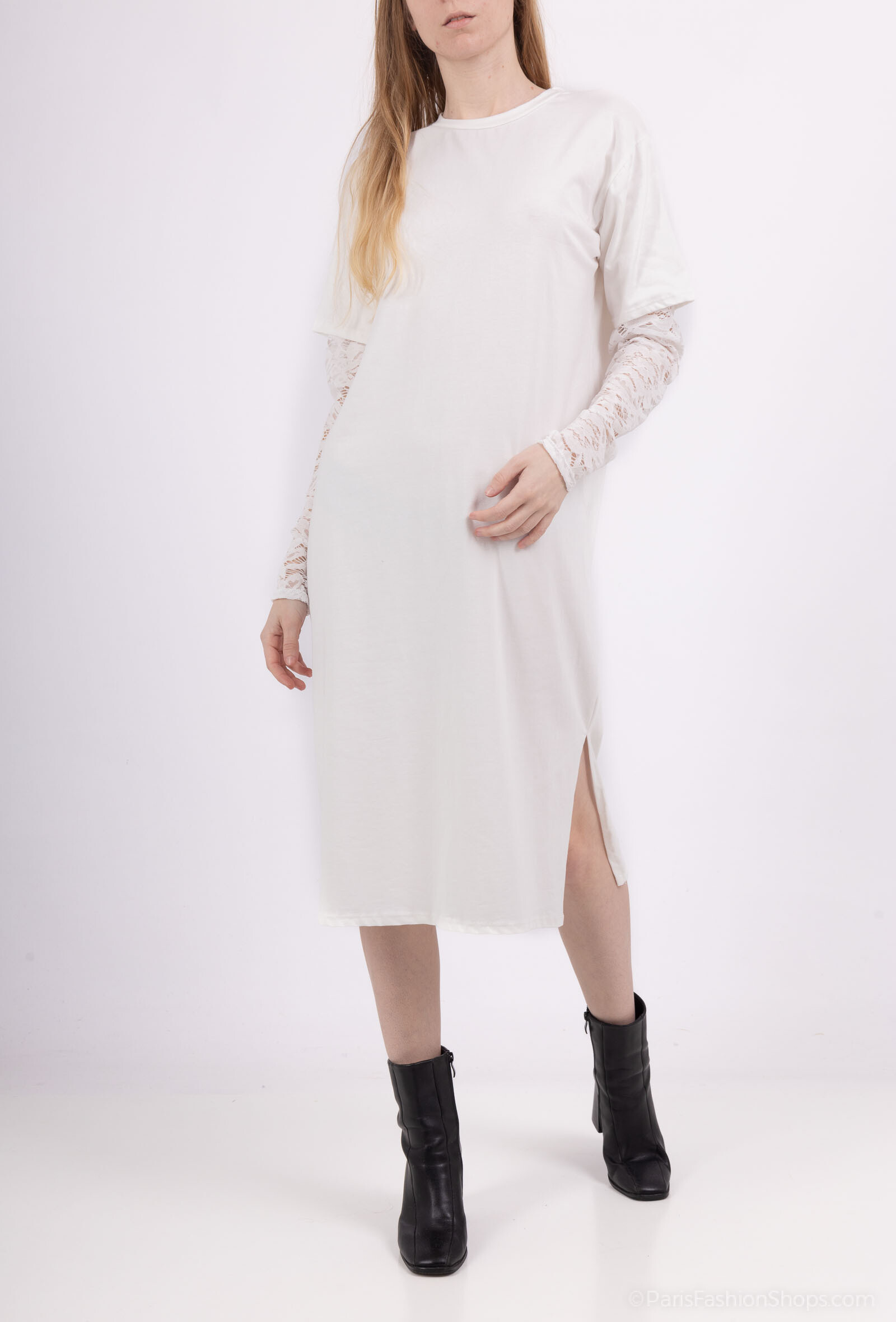 Grossiste Pépouz' Paris - Robe tshirt longue oversize avec manches dentelle