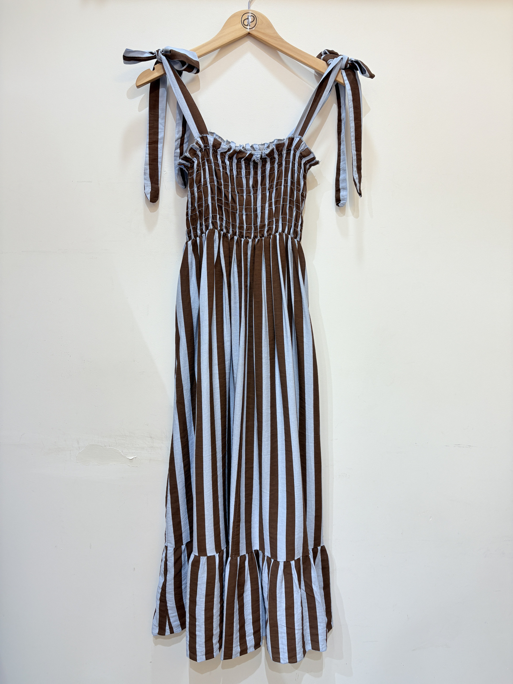 Grossiste Pépouz' Paris - Robe longue rayée sans manches bustier smocké bretelles à nouer