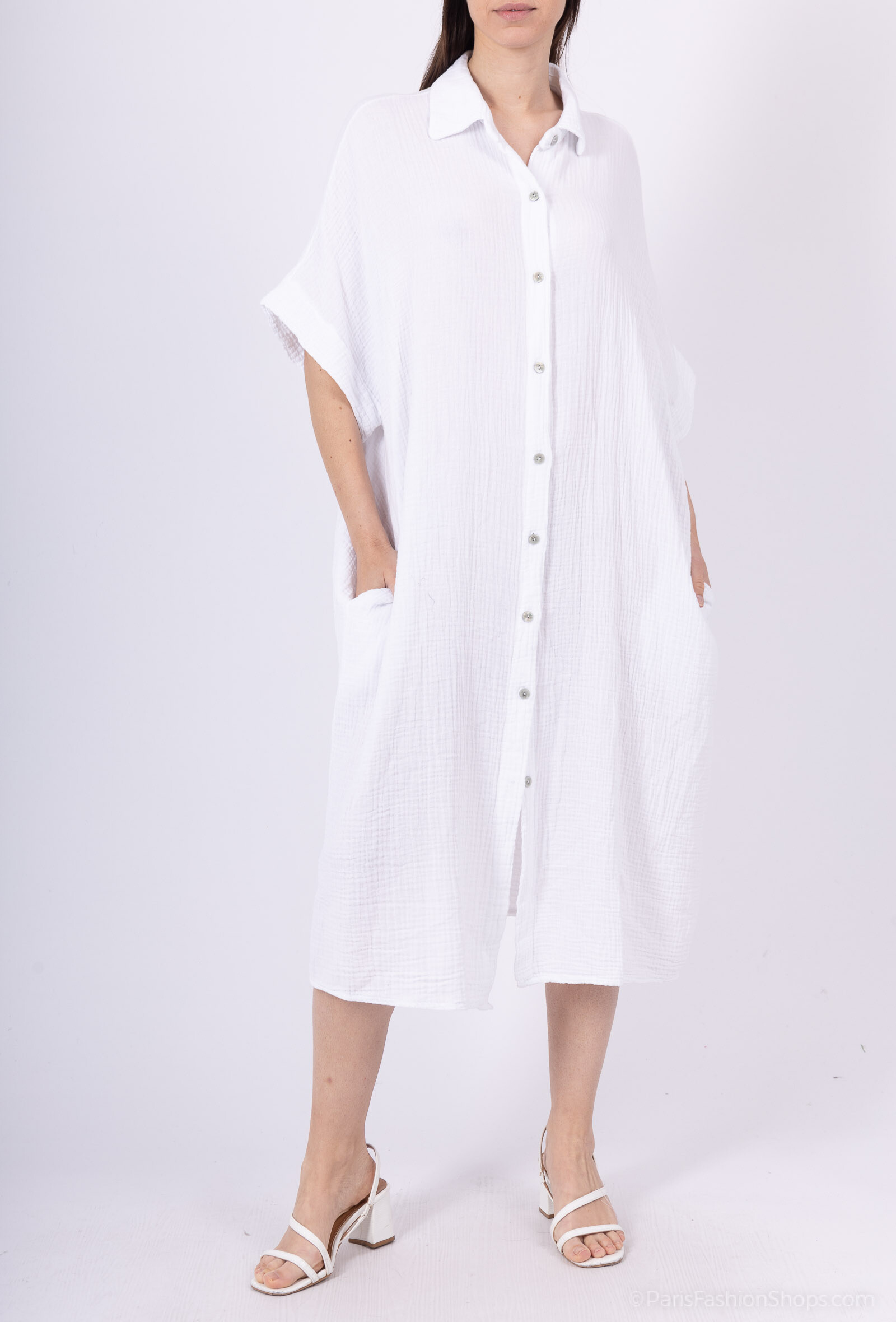 Grossiste Pépouz' Paris - Robe chemise oversize en gaze de coton