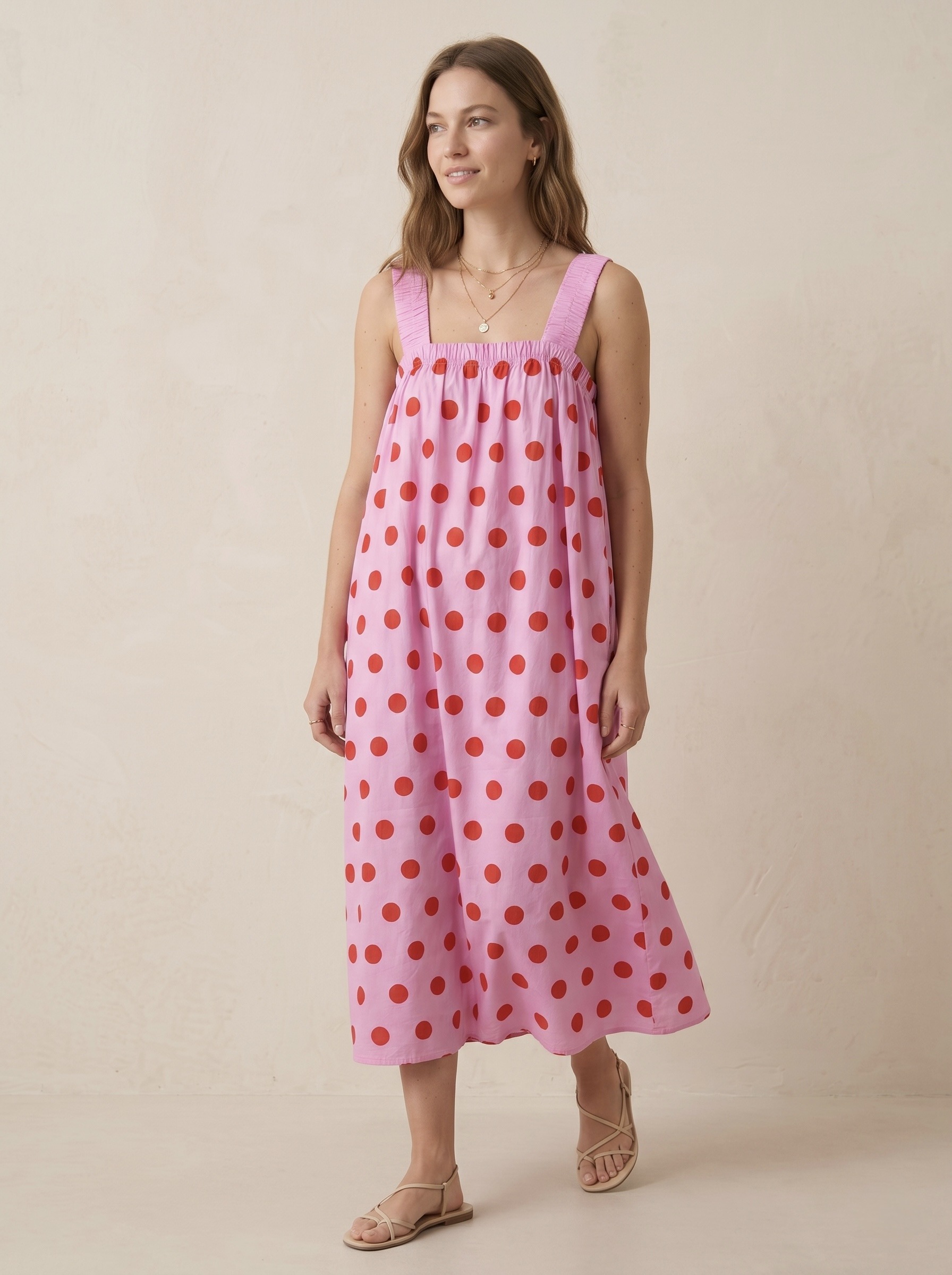 Großhändler Pépouz' Paris - Langes Baumwollkleid mit Punkten, fließendem Schnitt und breiten Trägern