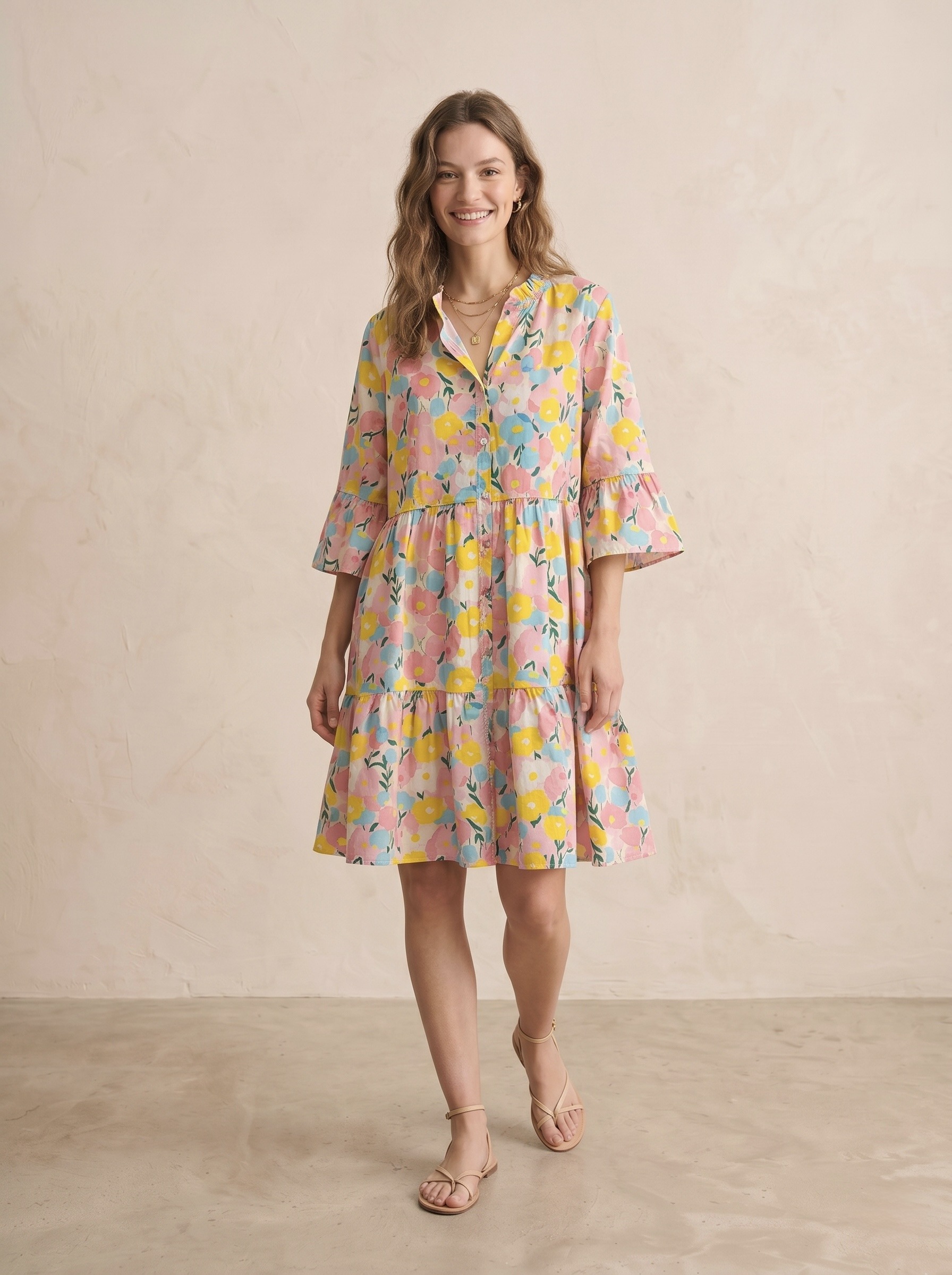 Mayorista Pépouz' Paris - Vestido holgado con mangas 3/4 y estampado floral