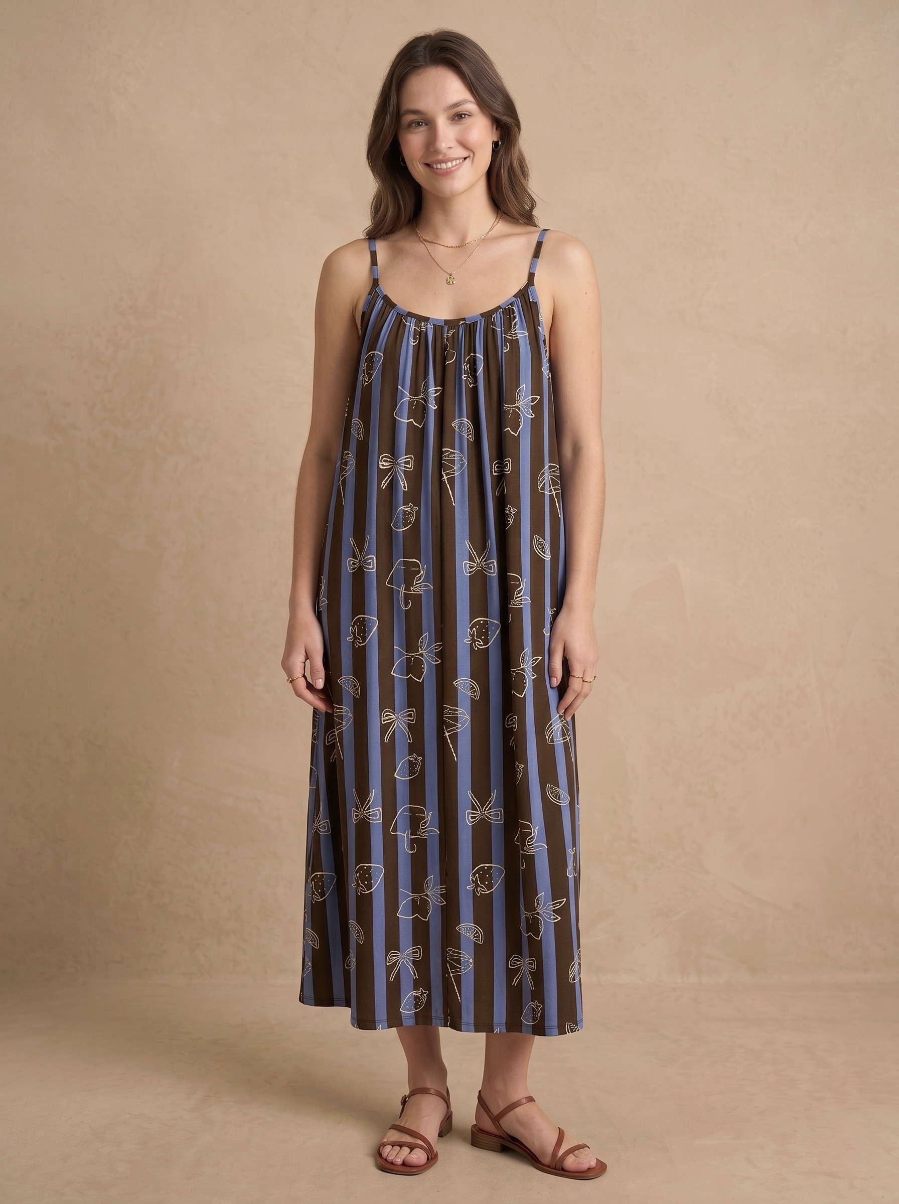Mayorista Pépouz' Paris - Vestido largo estampado a rayas con cuello redondo y tirantes finos de viscosa
