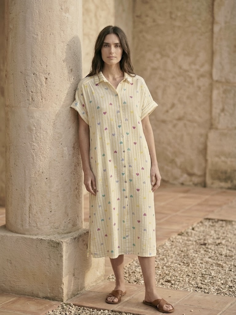 Grossiste Pépouz' Paris - Robe chemise gaze de coton à rayures et coeurs