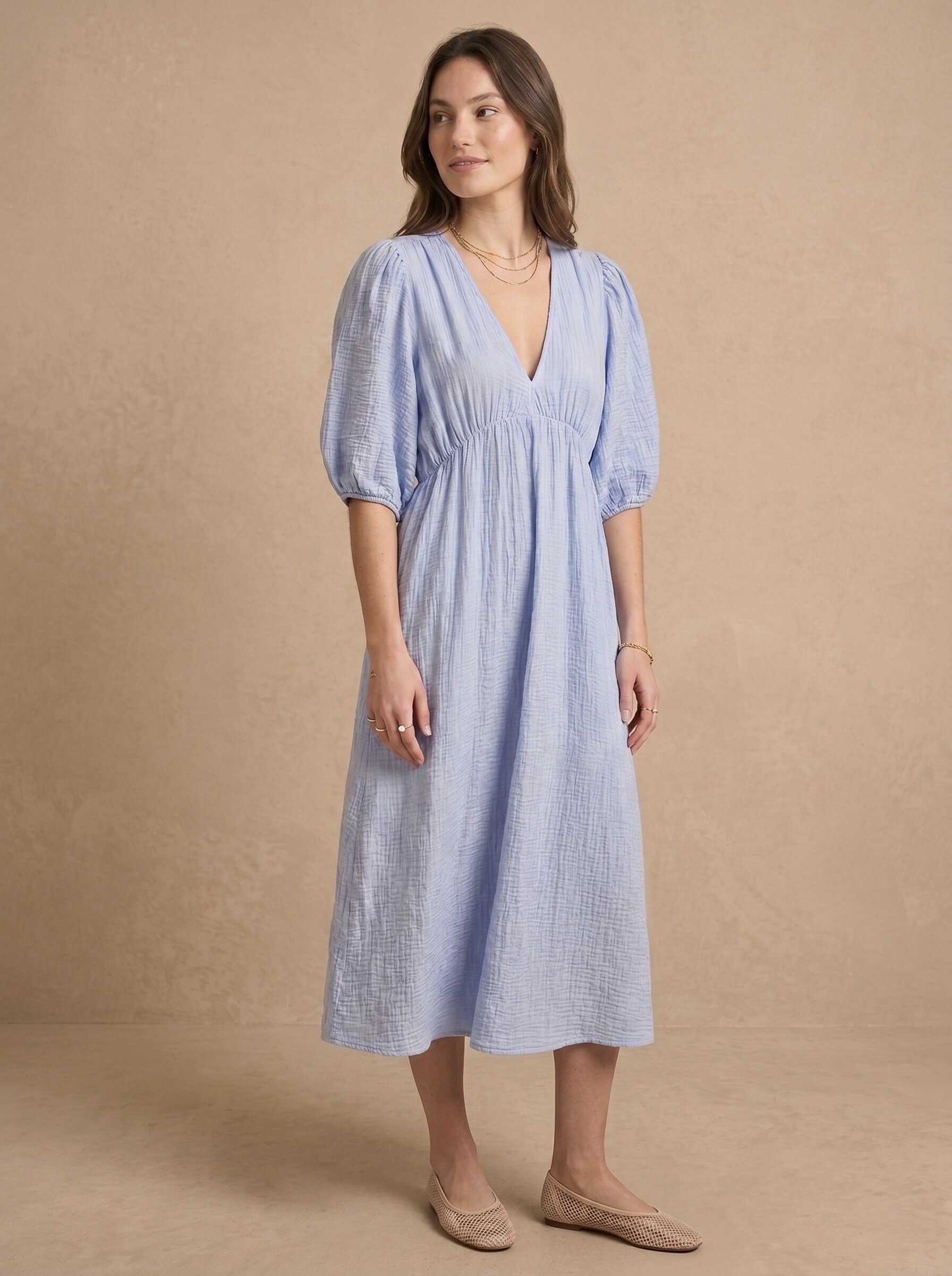 Grossiste Pépouz' Paris - Robe midi à manches bouffantes et dos noué
