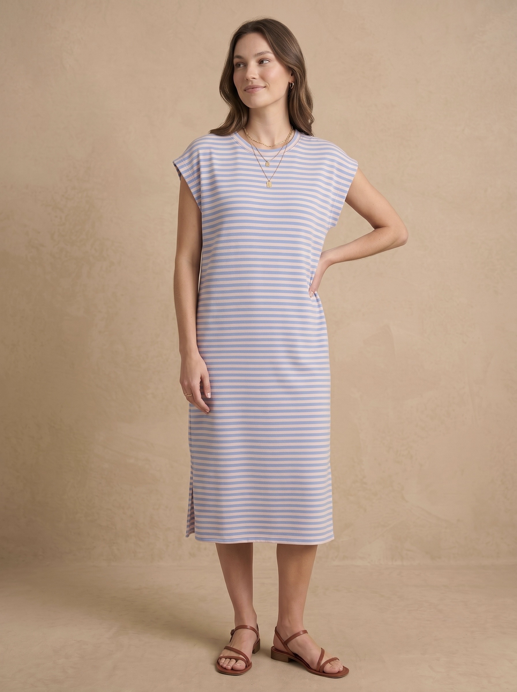 Mayorista Pépouz' Paris - Vestido largo sin mangas con estampado de rayas y cuello redondo