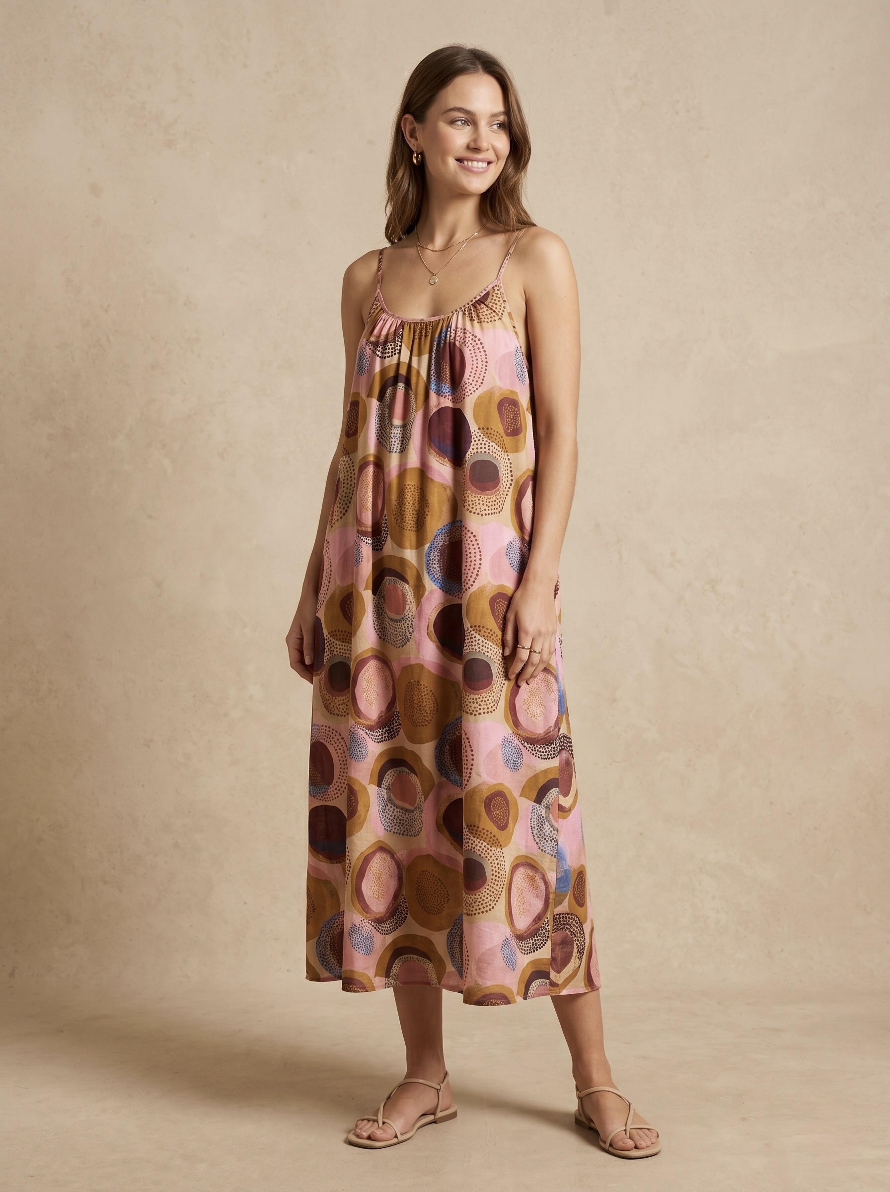 Mayorista Pépouz' Paris - Vestido largo fluido estampado, tirantes finos, cuello redondo, viscosa