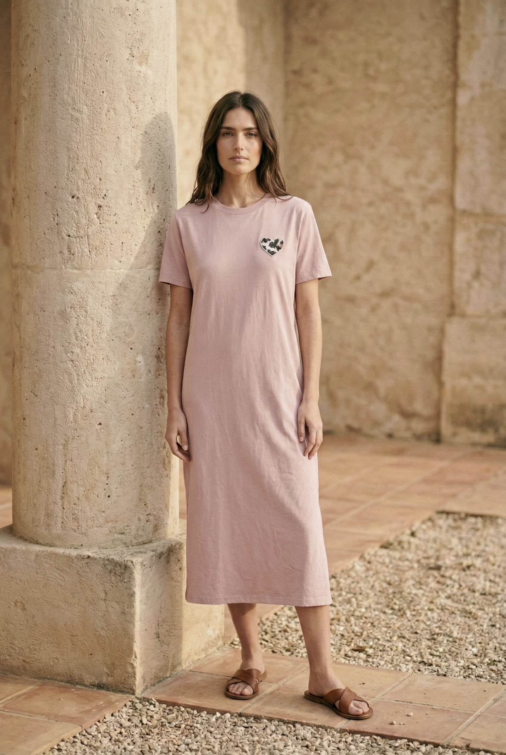 Grossiste Pépouz' Paris - Robe t-shirt longue cœur léopard 95% coton