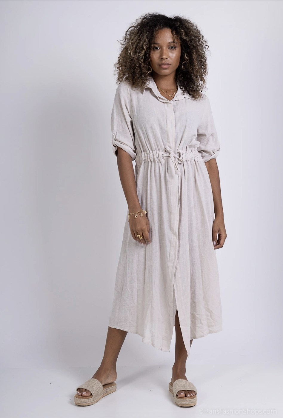 Grossiste Pépouz' Paris - Robe chemise longue coton ceinture