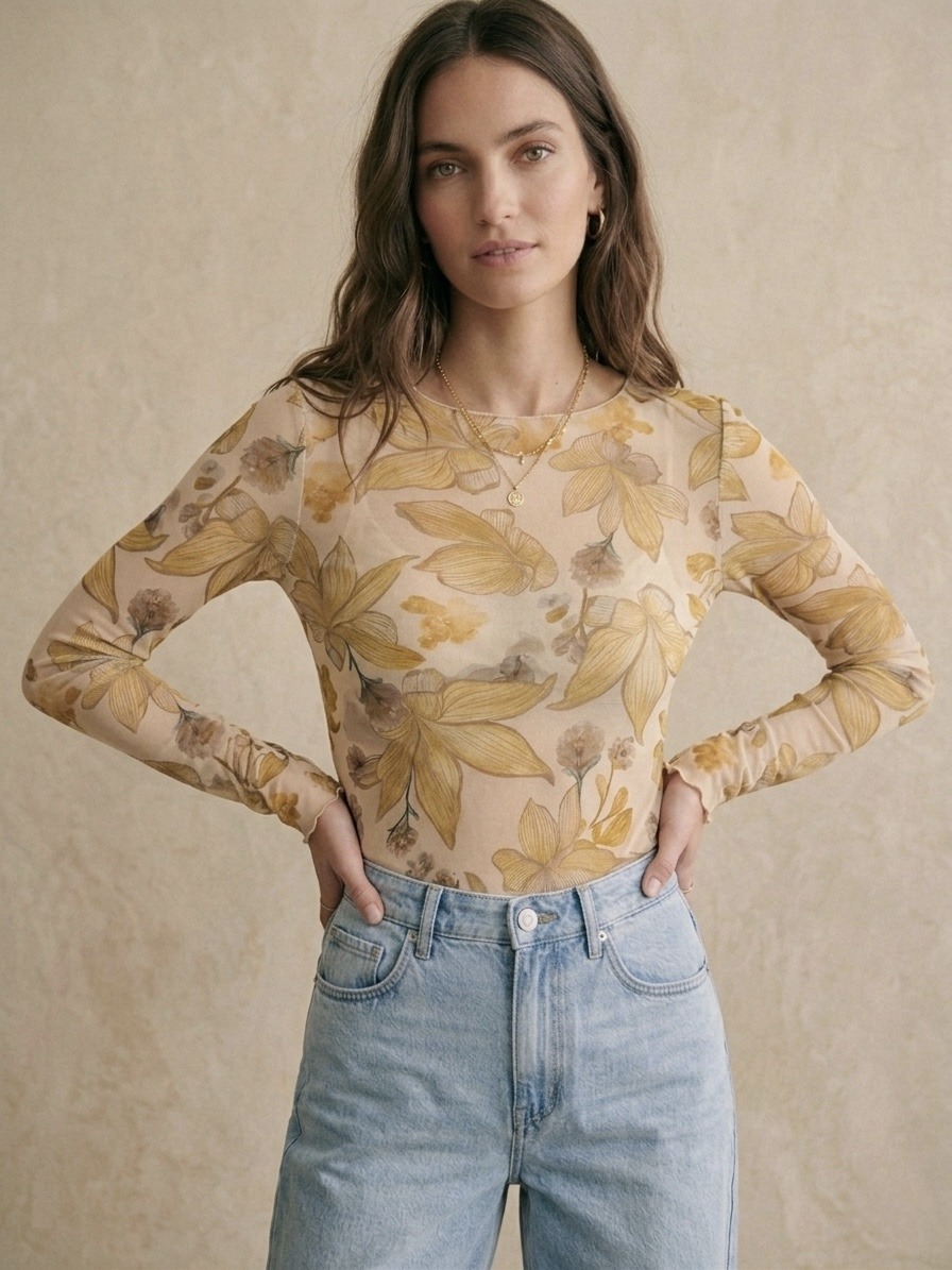 Grossiste Pépouz' Paris - Top soie imprimé floral manches longues