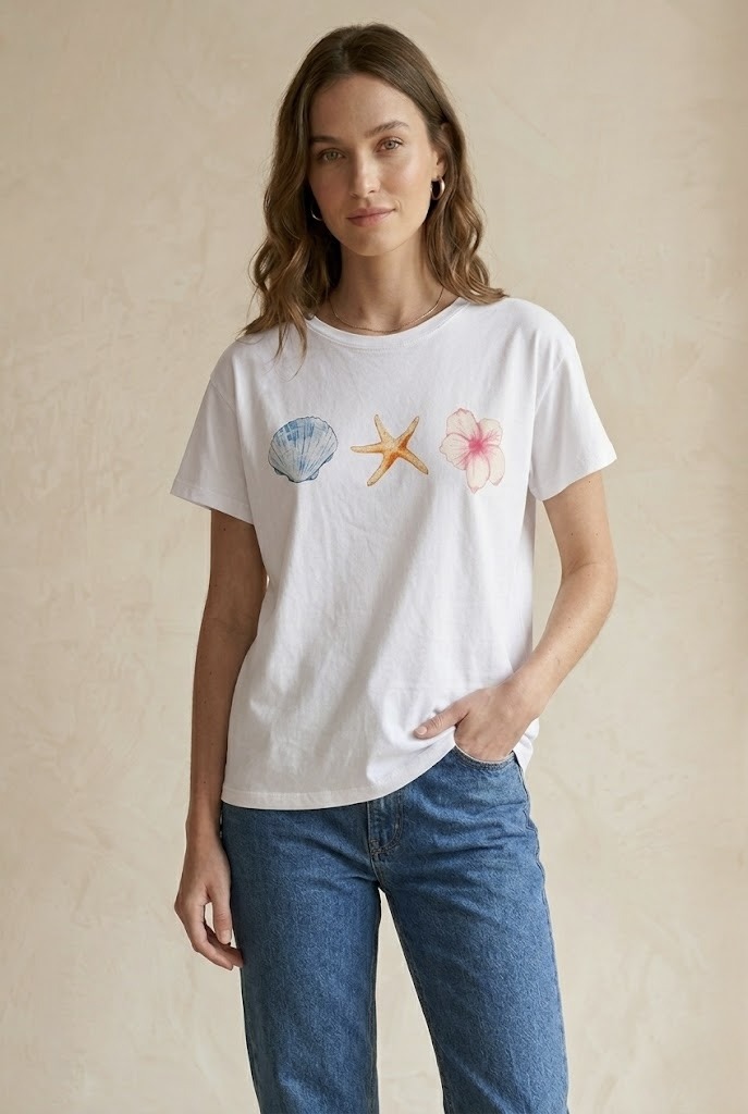 Grossiste Pépouz' Paris - T-shirt coton imprimé coquillages col rond