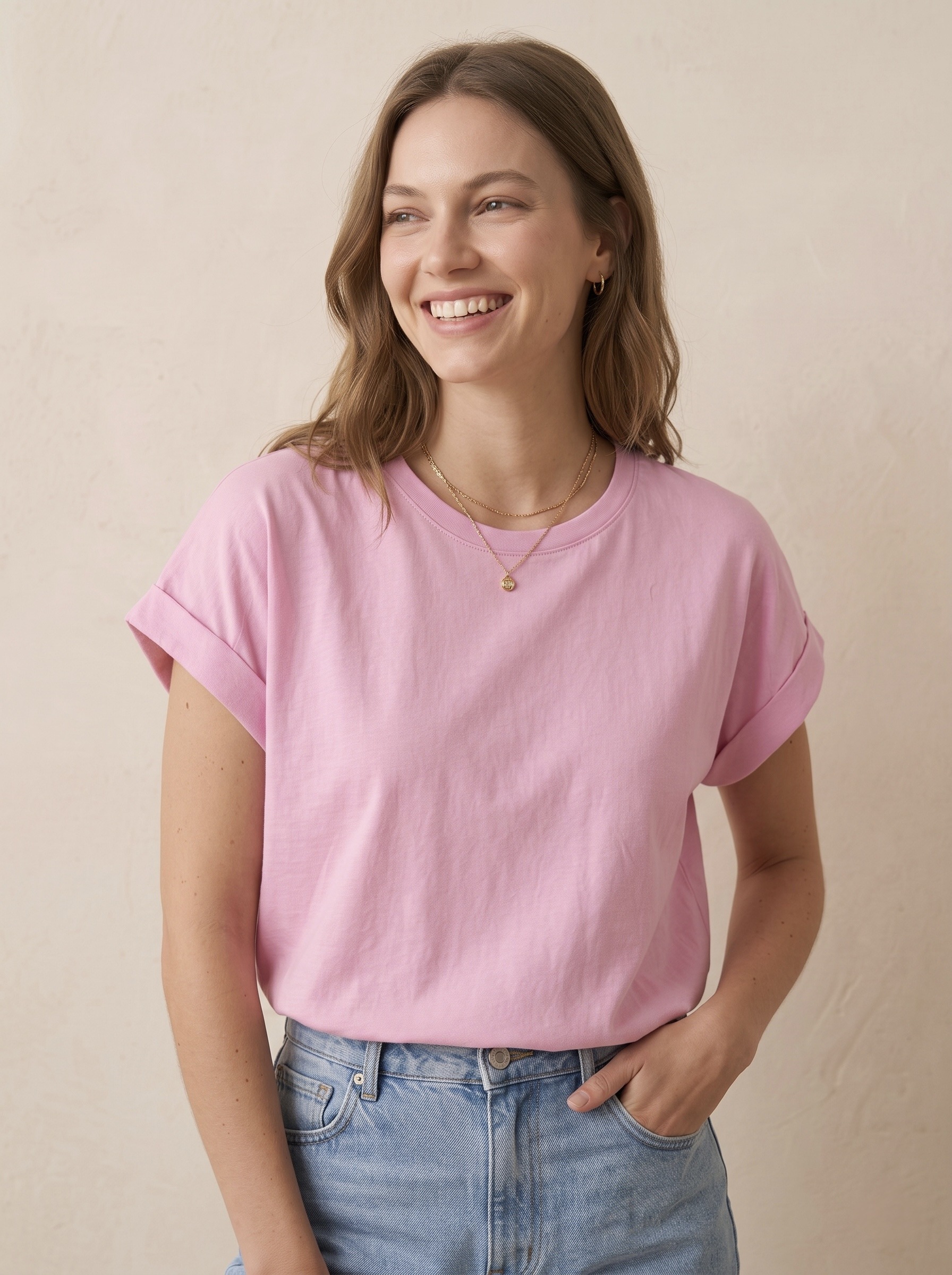 Grossiste Pépouz' Paris - T-shirt coton uni col rond manches courtes à revers coupe ample