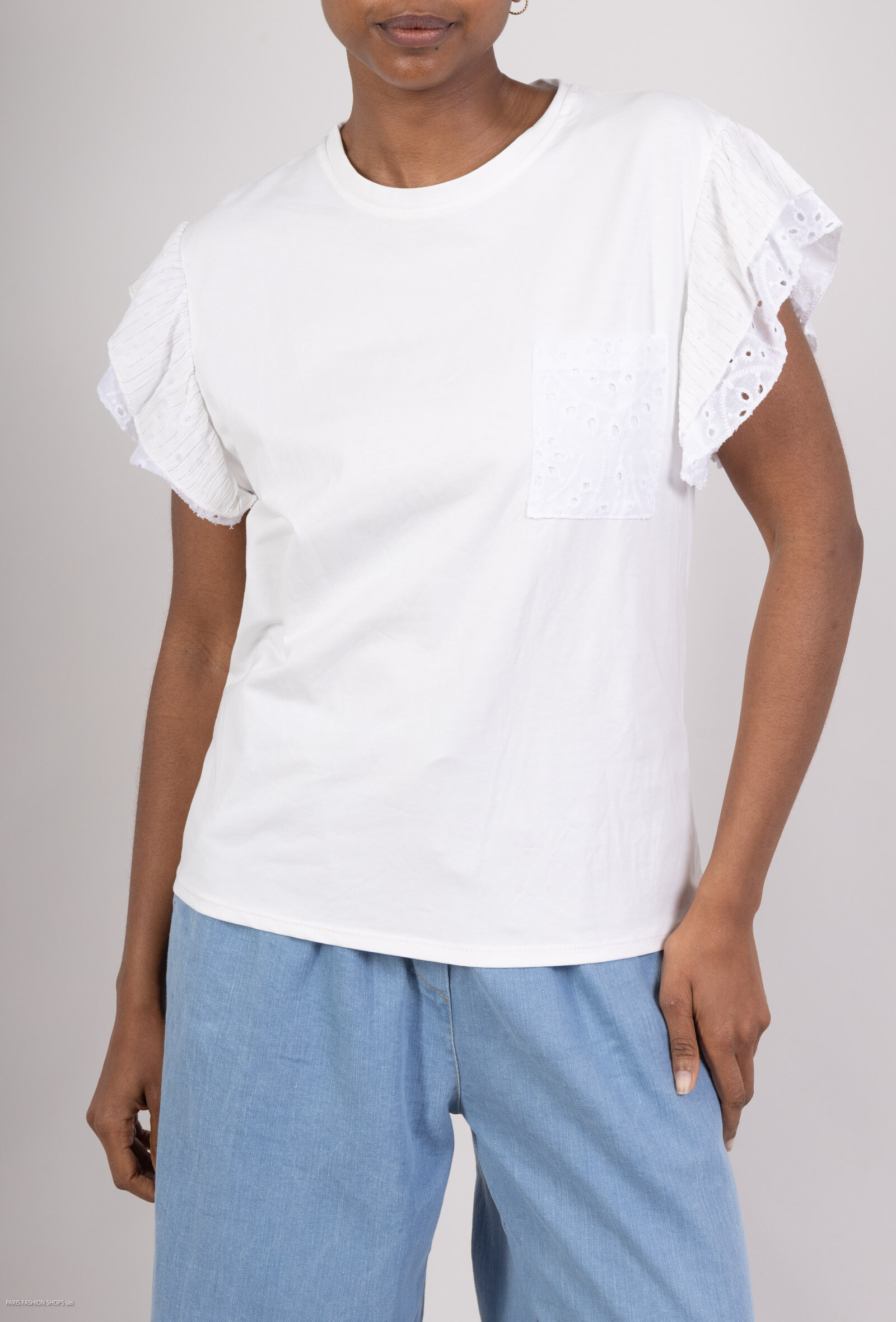 Grossista Pépouz' Paris - T-shirt di cotone bianco con dettagli ricamati