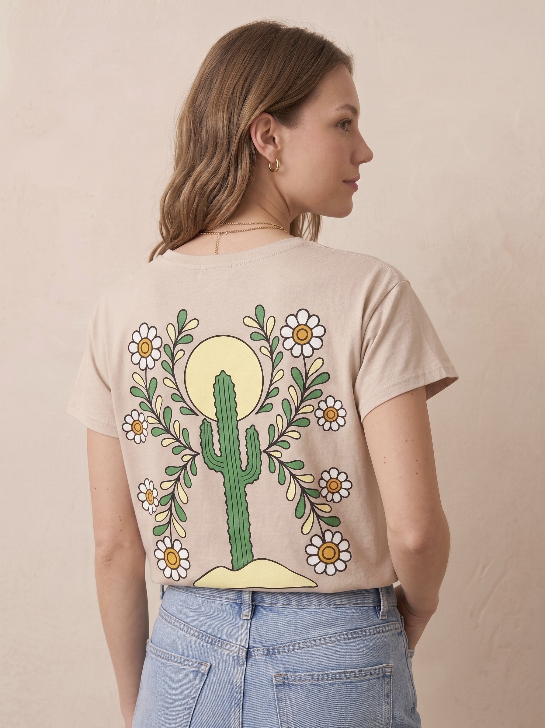 Mayorista Pépouz' Paris - Camiseta de algodón con estampado de cactus, cuello redondo, mangas cortas, corte recto